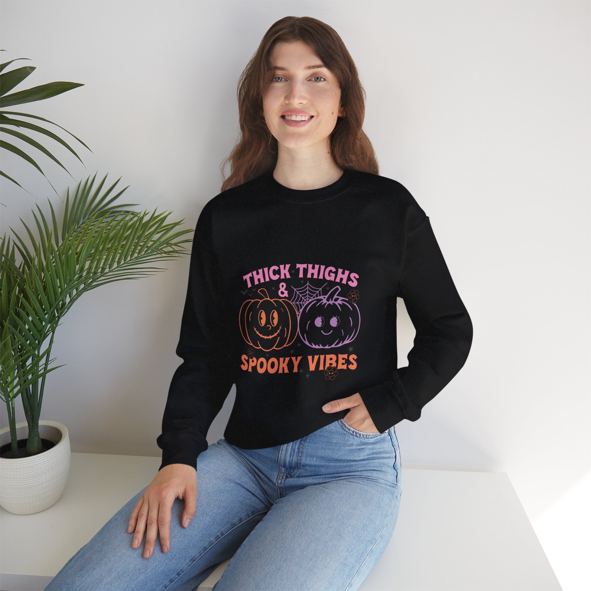Spooky Vibes Sweatshirt, Pumpkin Crewneck, Halloween Apparel, Cozy Fall Fashion, Unisex Casual Wear, Perfect for Halloween Parties