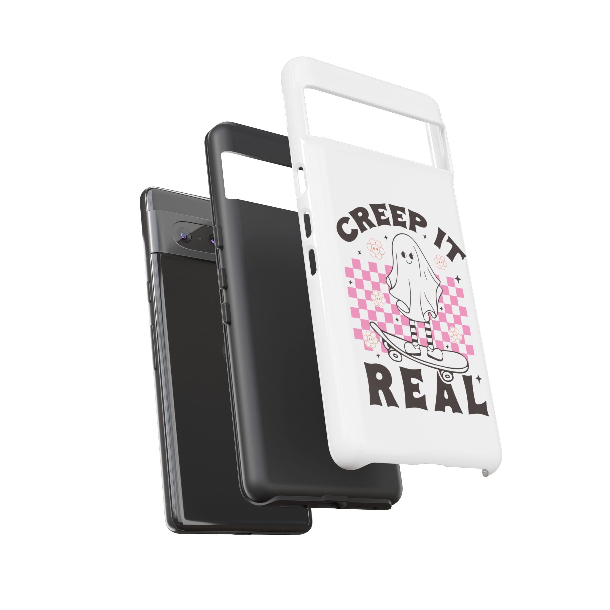 Cute Ghost Phone Case - Creep It Real, Halloween Accessories, Skateboard Theme, Kawaii Gift, Fun Phone Cover