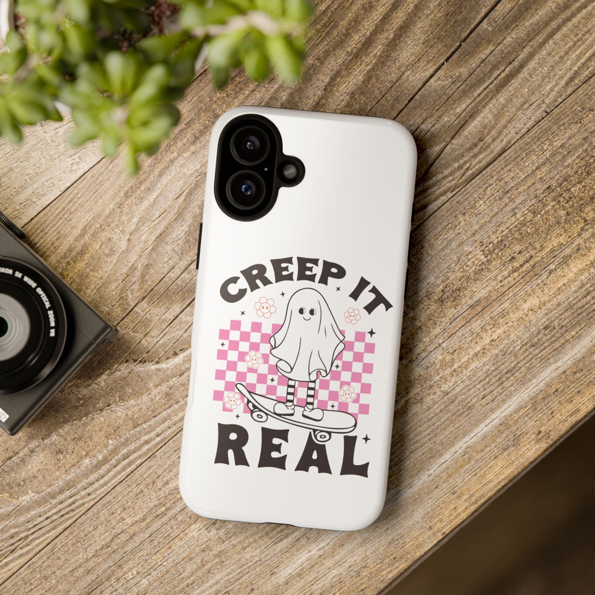 Cute Ghost Phone Case - Creep It Real, Halloween Accessories, Skateboard Theme, Kawaii Gift, Fun Phone Cover
