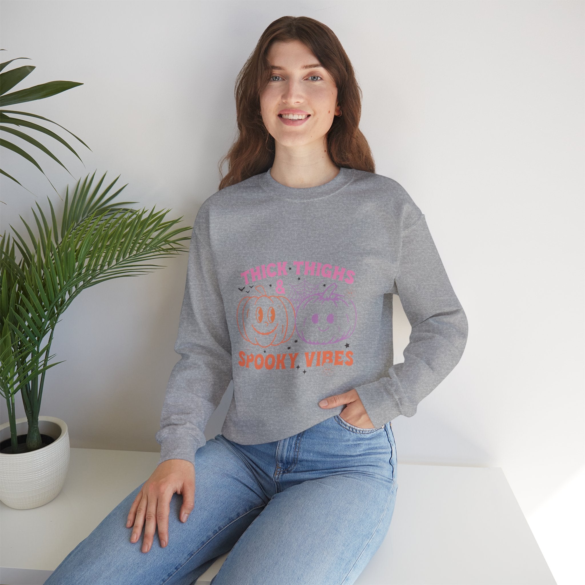 Spooky Vibes Sweatshirt, Pumpkin Crewneck, Halloween Apparel, Cozy Fall Fashion, Unisex Casual Wear, Perfect for Halloween Parties