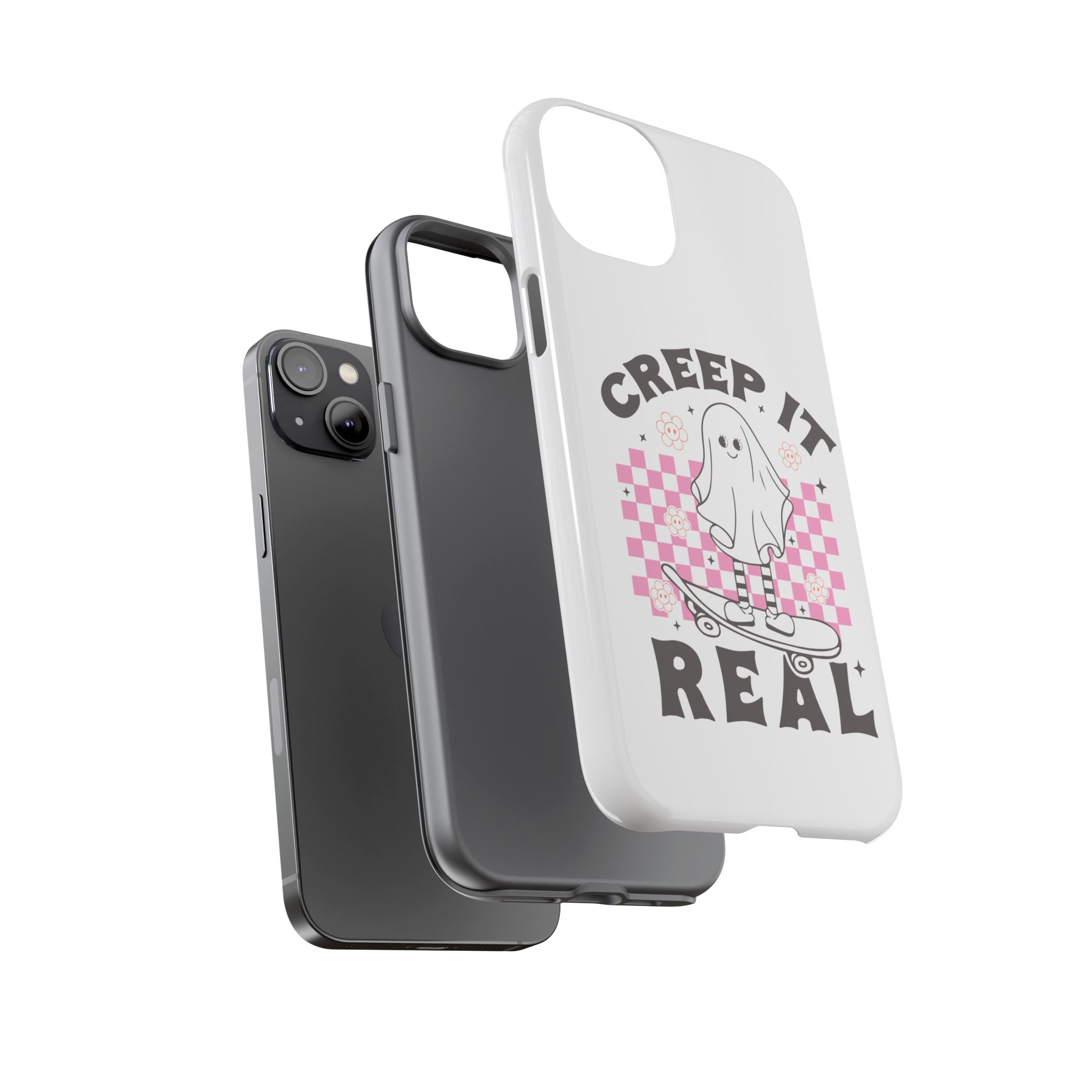 Cute Ghost Phone Case - Creep It Real, Halloween Accessories, Skateboard Theme, Kawaii Gift, Fun Phone Cover
