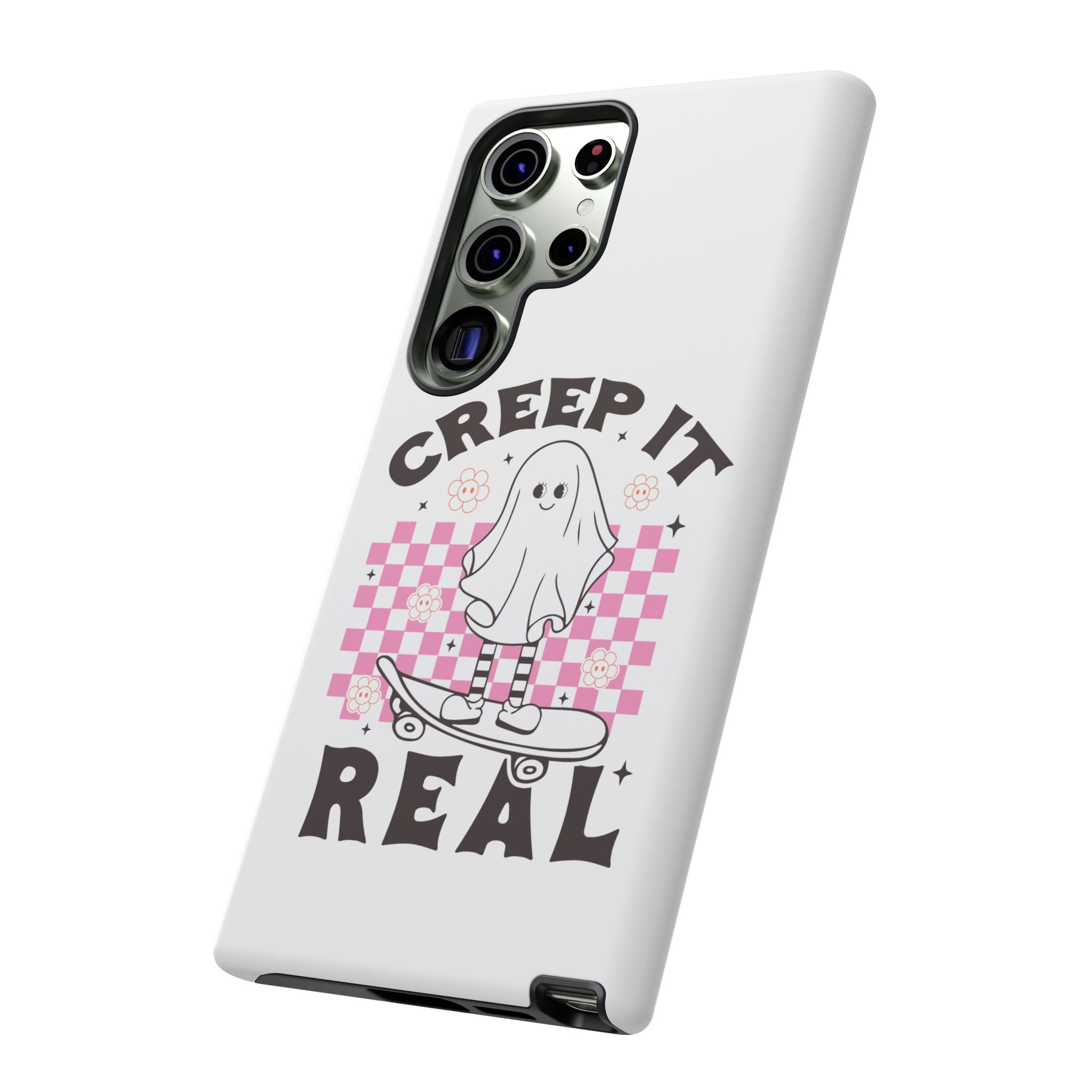 Cute Ghost Phone Case - Creep It Real, Halloween Accessories, Skateboard Theme, Kawaii Gift, Fun Phone Cover