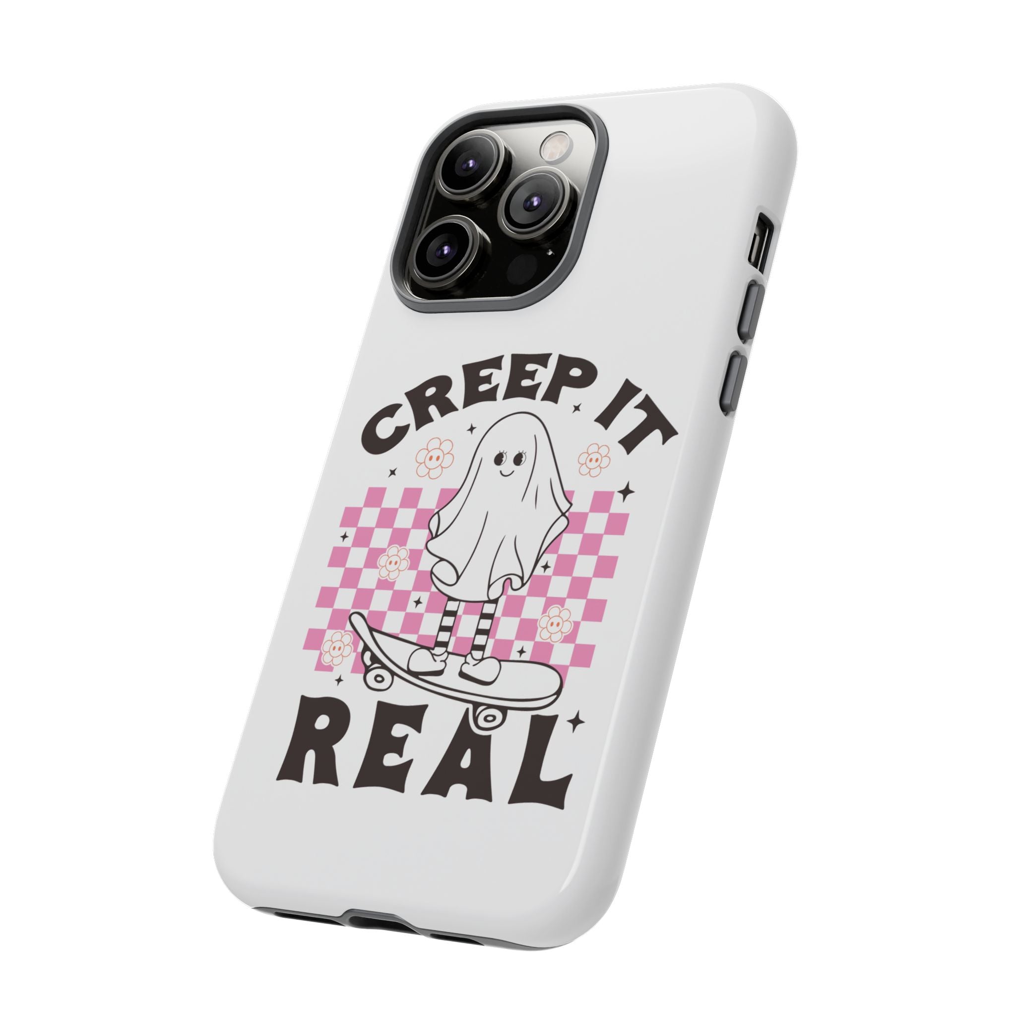 Cute Ghost Phone Case - Creep It Real, Halloween Accessories, Skateboard Theme, Kawaii Gift, Fun Phone Cover