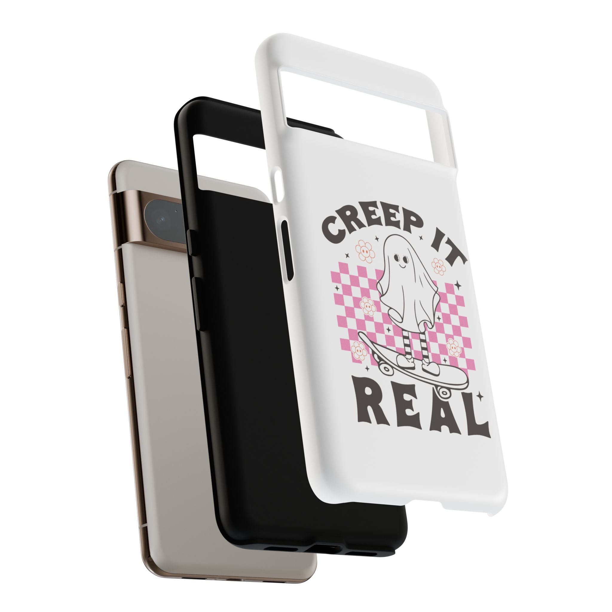 Cute Ghost Phone Case - Creep It Real, Halloween Accessories, Skateboard Theme, Kawaii Gift, Fun Phone Cover