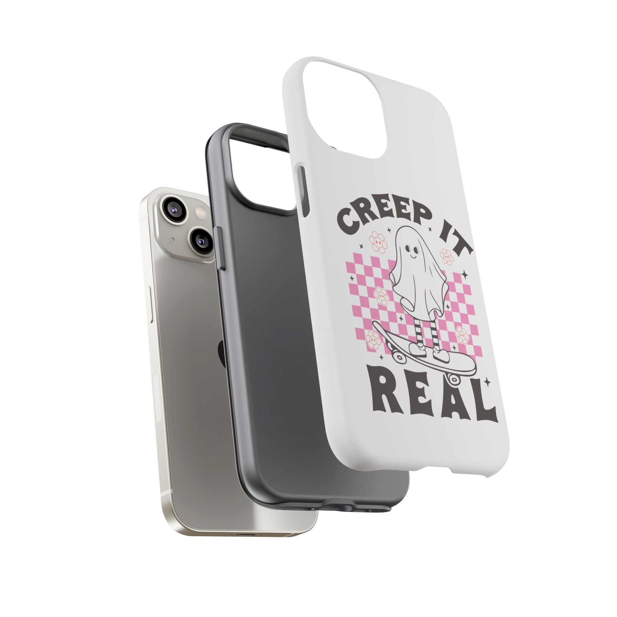 Cute Ghost Phone Case - Creep It Real, Halloween Accessories, Skateboard Theme, Kawaii Gift, Fun Phone Cover