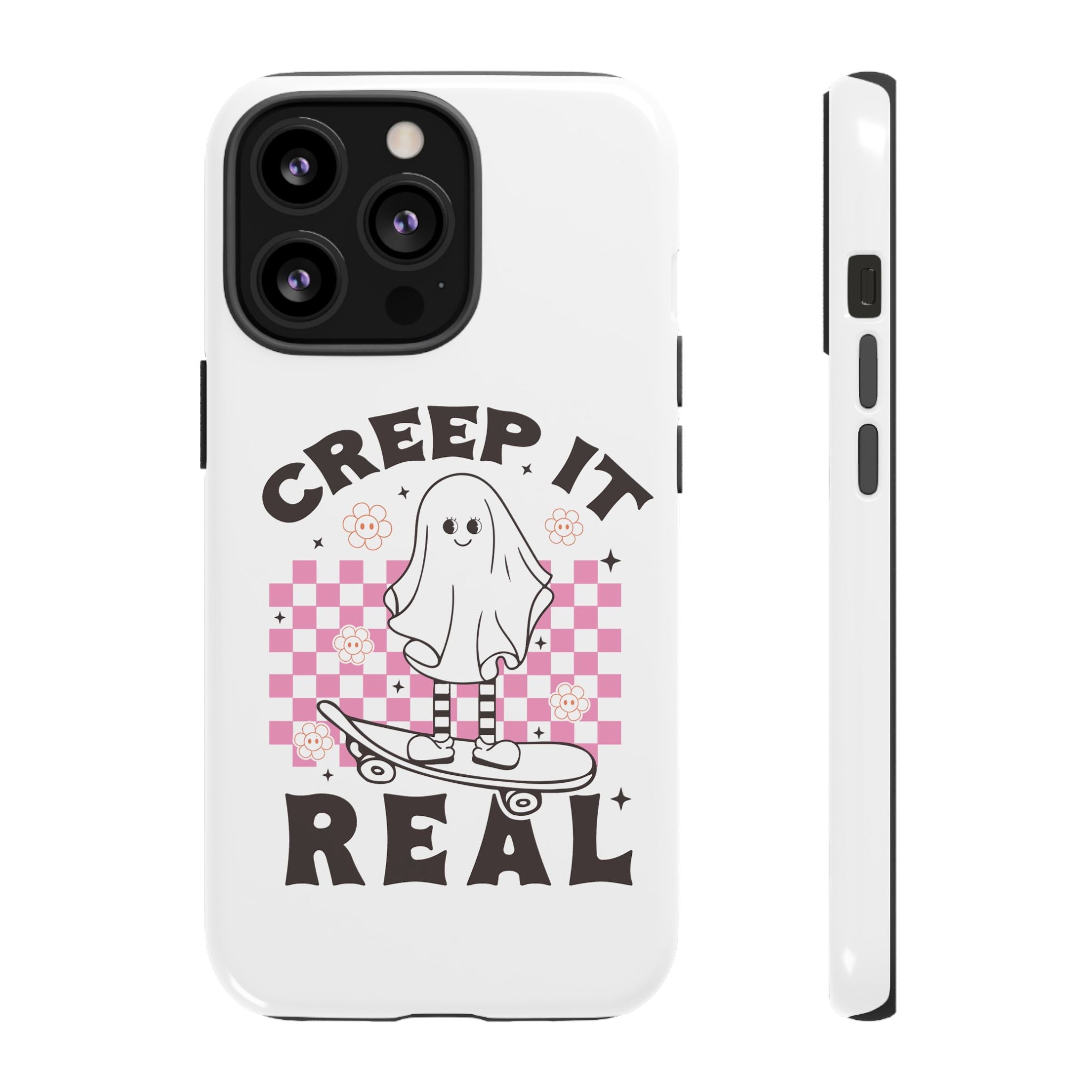Cute Ghost Phone Case - Creep It Real, Halloween Accessories, Skateboard Theme, Kawaii Gift, Fun Phone Cover