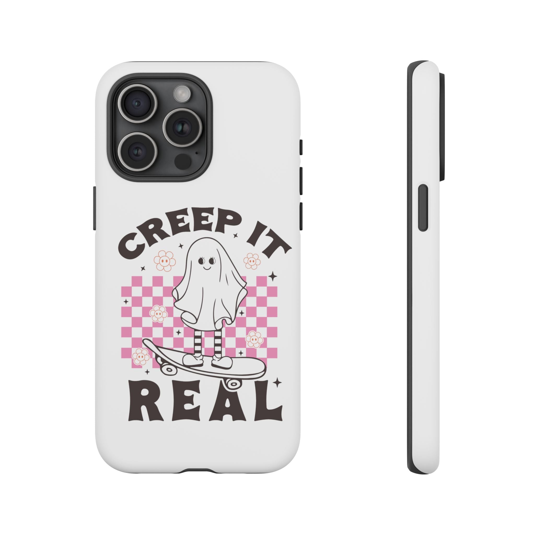 Cute Ghost Phone Case - Creep It Real, Halloween Accessories, Skateboard Theme, Kawaii Gift, Fun Phone Cover
