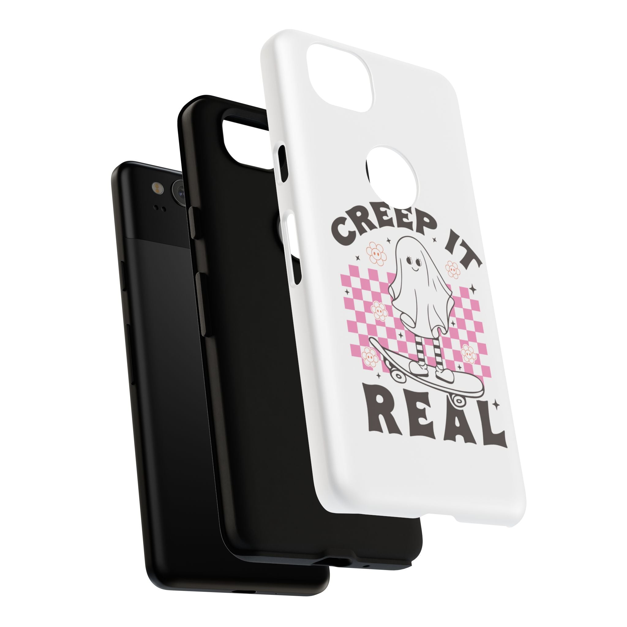 Cute Ghost Phone Case - Creep It Real, Halloween Accessories, Skateboard Theme, Kawaii Gift, Fun Phone Cover