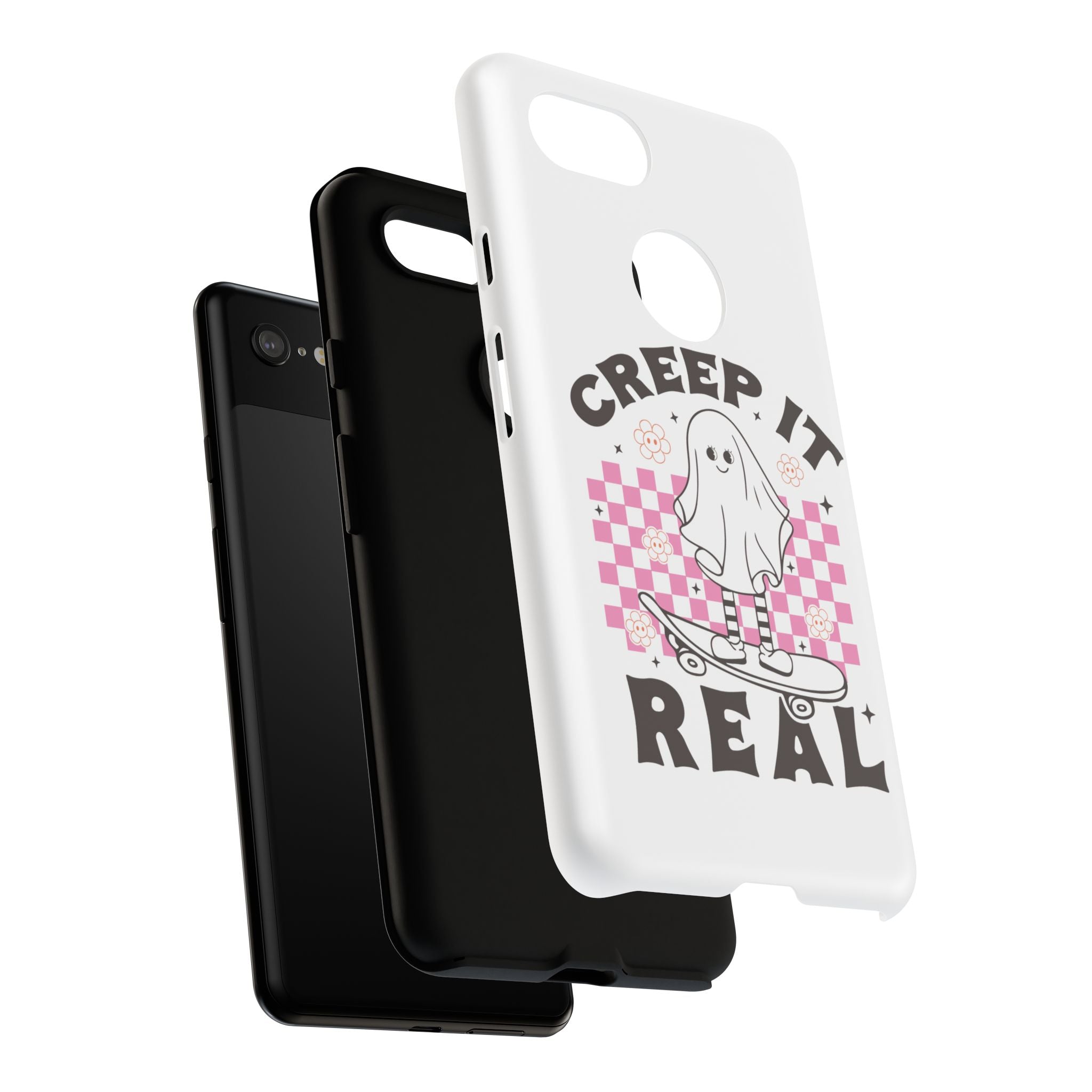 Cute Ghost Phone Case - Creep It Real, Halloween Accessories, Skateboard Theme, Kawaii Gift, Fun Phone Cover