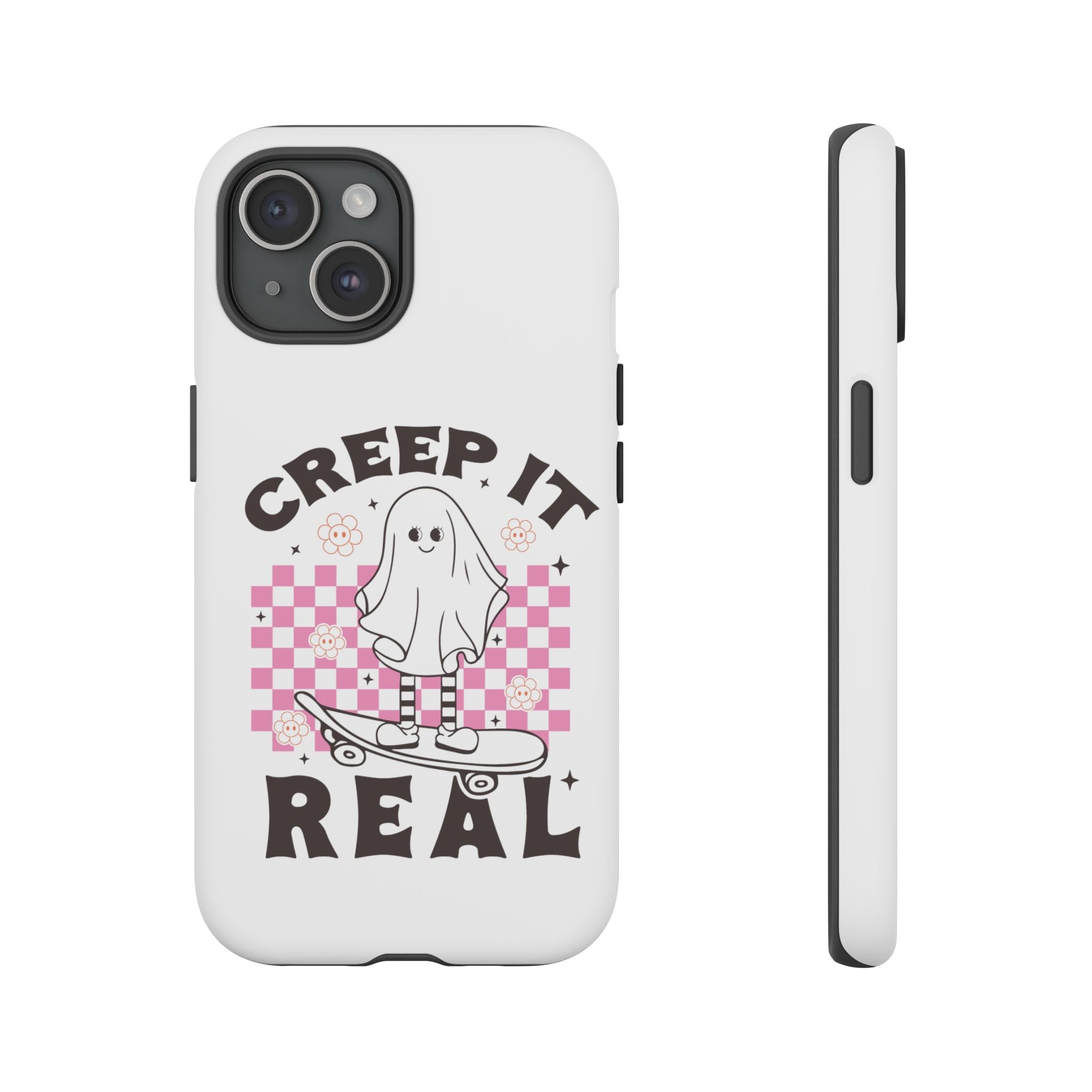 Cute Ghost Phone Case - Creep It Real, Halloween Accessories, Skateboard Theme, Kawaii Gift, Fun Phone Cover