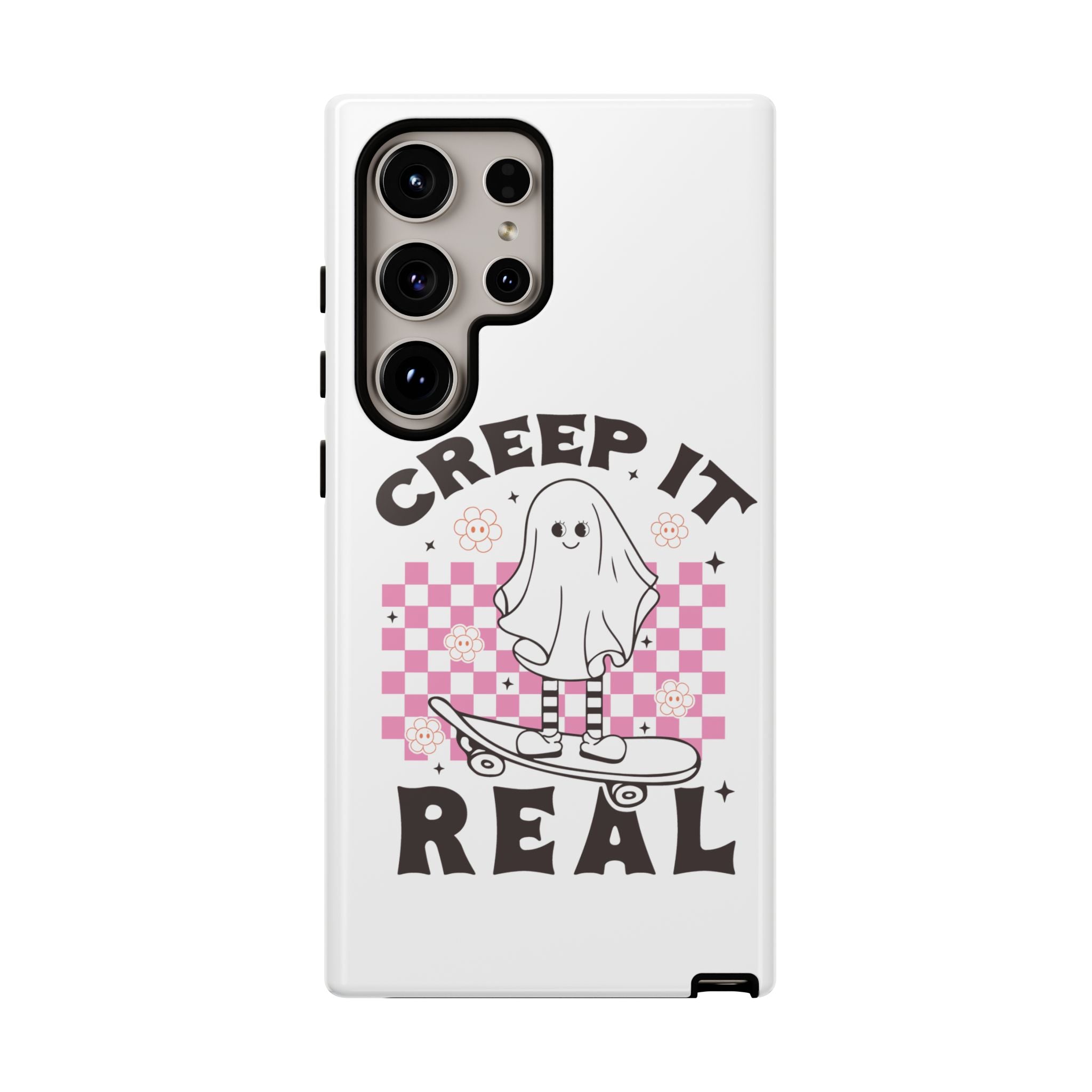 Cute Ghost Phone Case - Creep It Real, Halloween Accessories, Skateboard Theme, Kawaii Gift, Fun Phone Cover