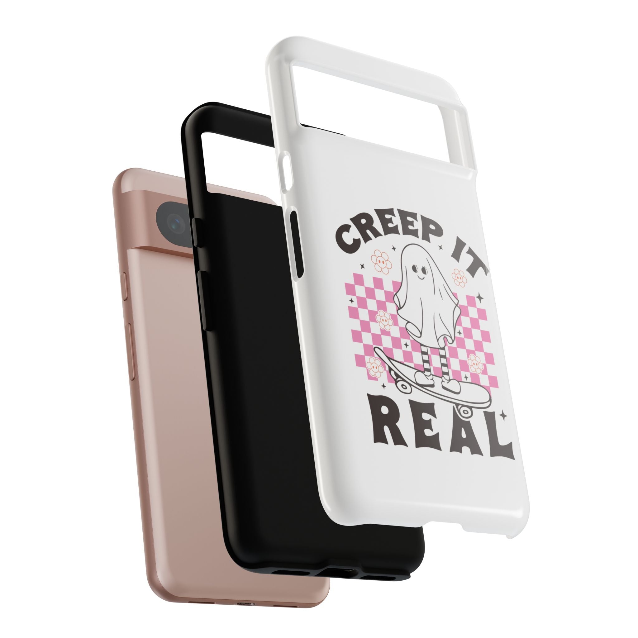 Cute Ghost Phone Case - Creep It Real, Halloween Accessories, Skateboard Theme, Kawaii Gift, Fun Phone Cover