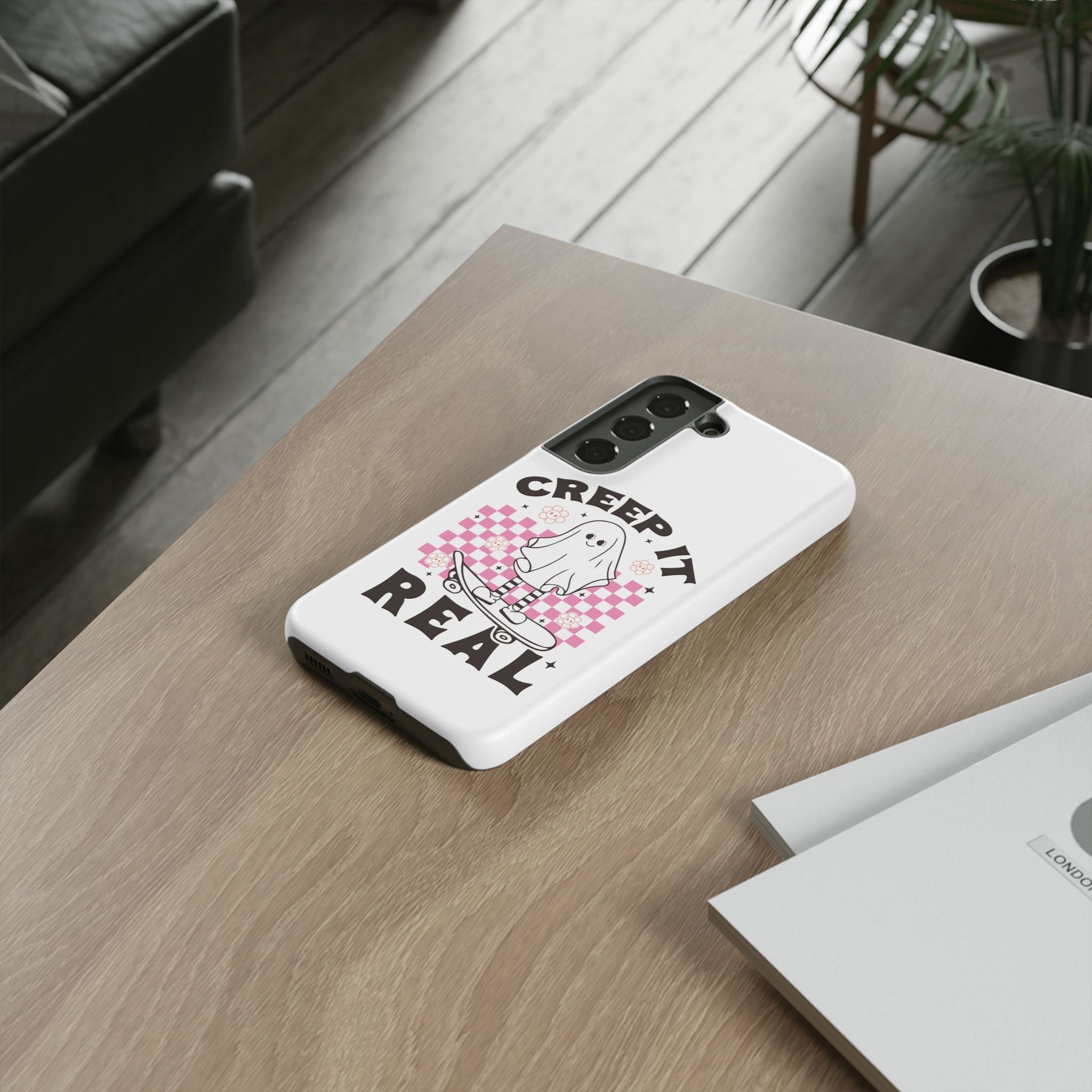 Cute Ghost Phone Case - Creep It Real, Halloween Accessories, Skateboard Theme, Kawaii Gift, Fun Phone Cover