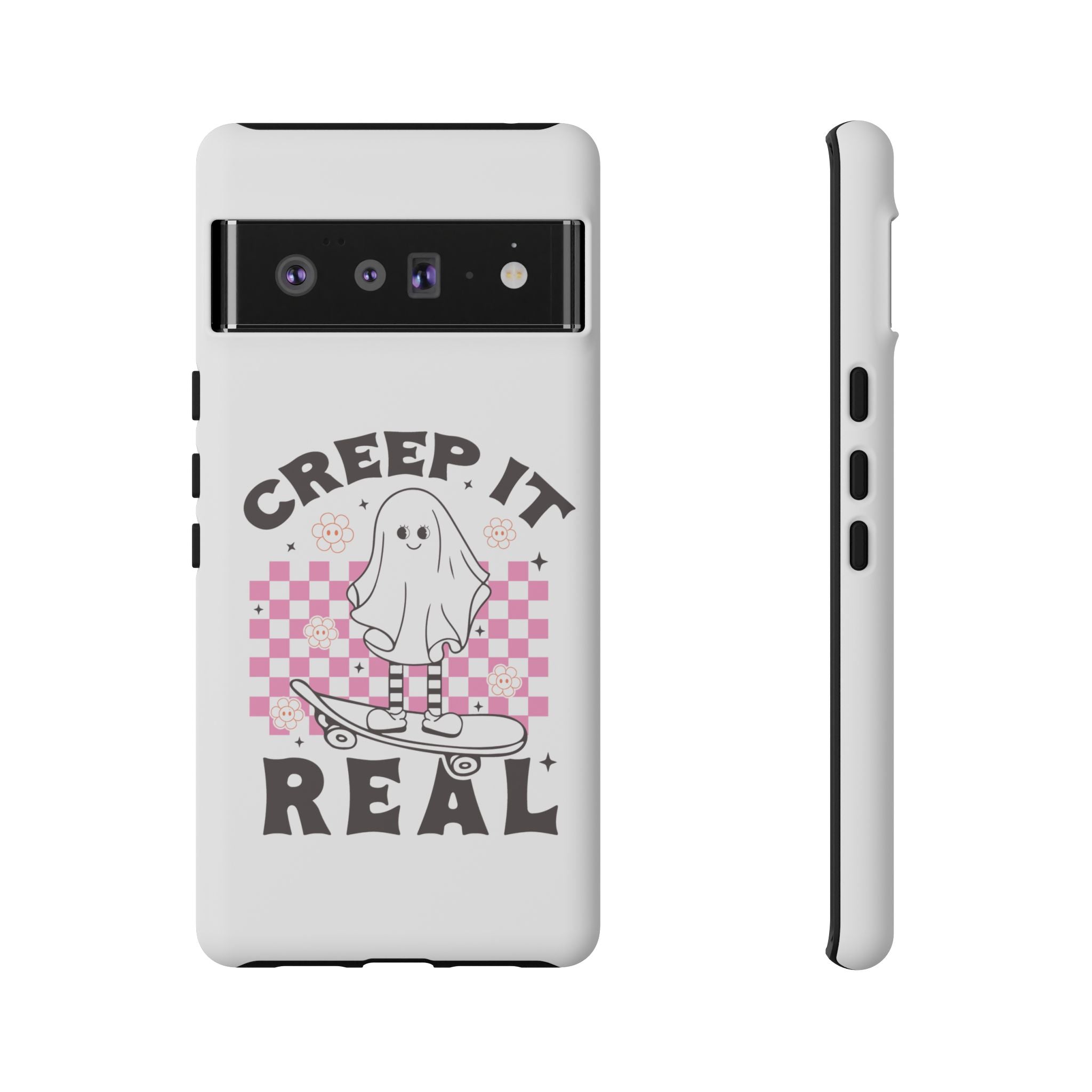 Cute Ghost Phone Case - Creep It Real, Halloween Accessories, Skateboard Theme, Kawaii Gift, Fun Phone Cover