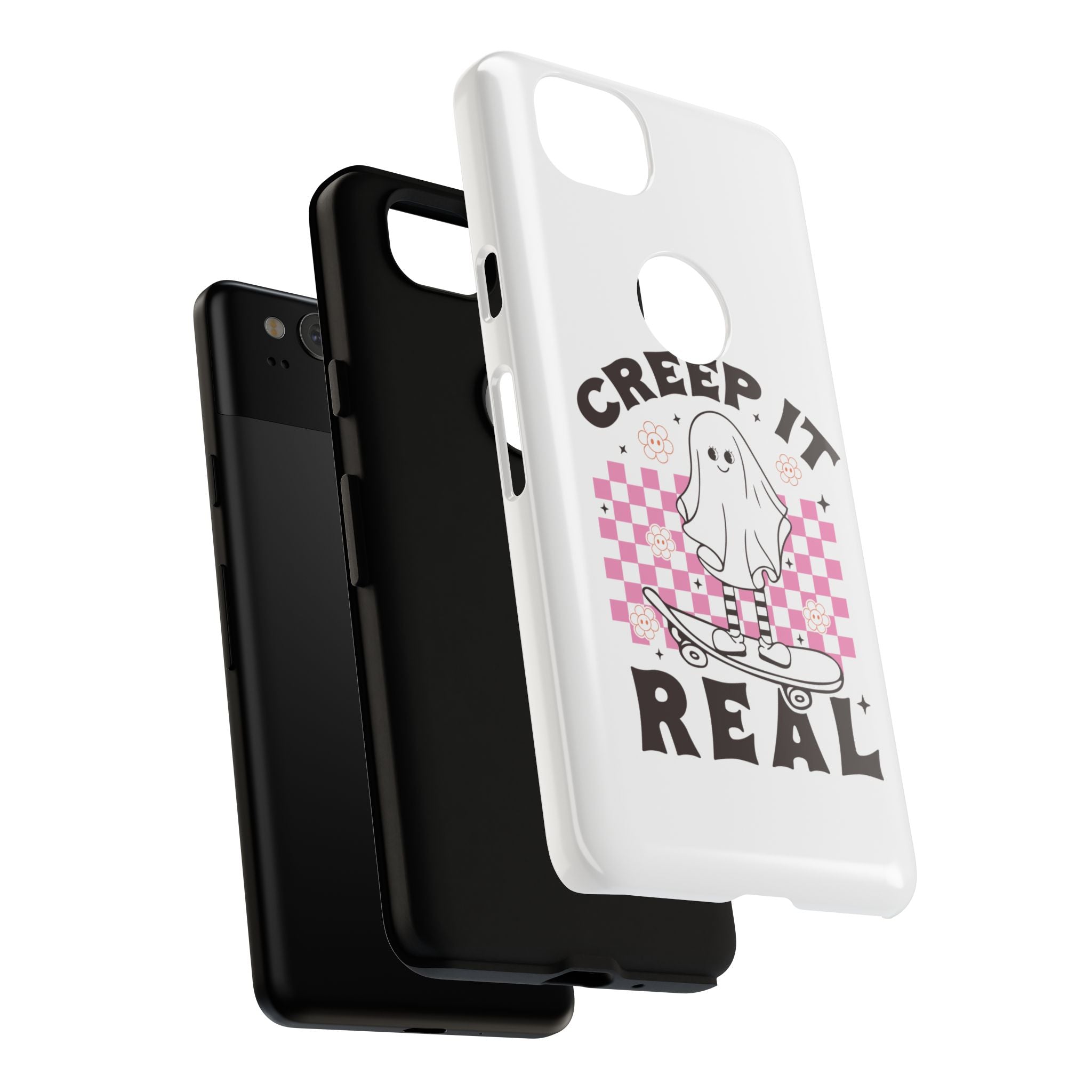 Cute Ghost Phone Case - Creep It Real, Halloween Accessories, Skateboard Theme, Kawaii Gift, Fun Phone Cover