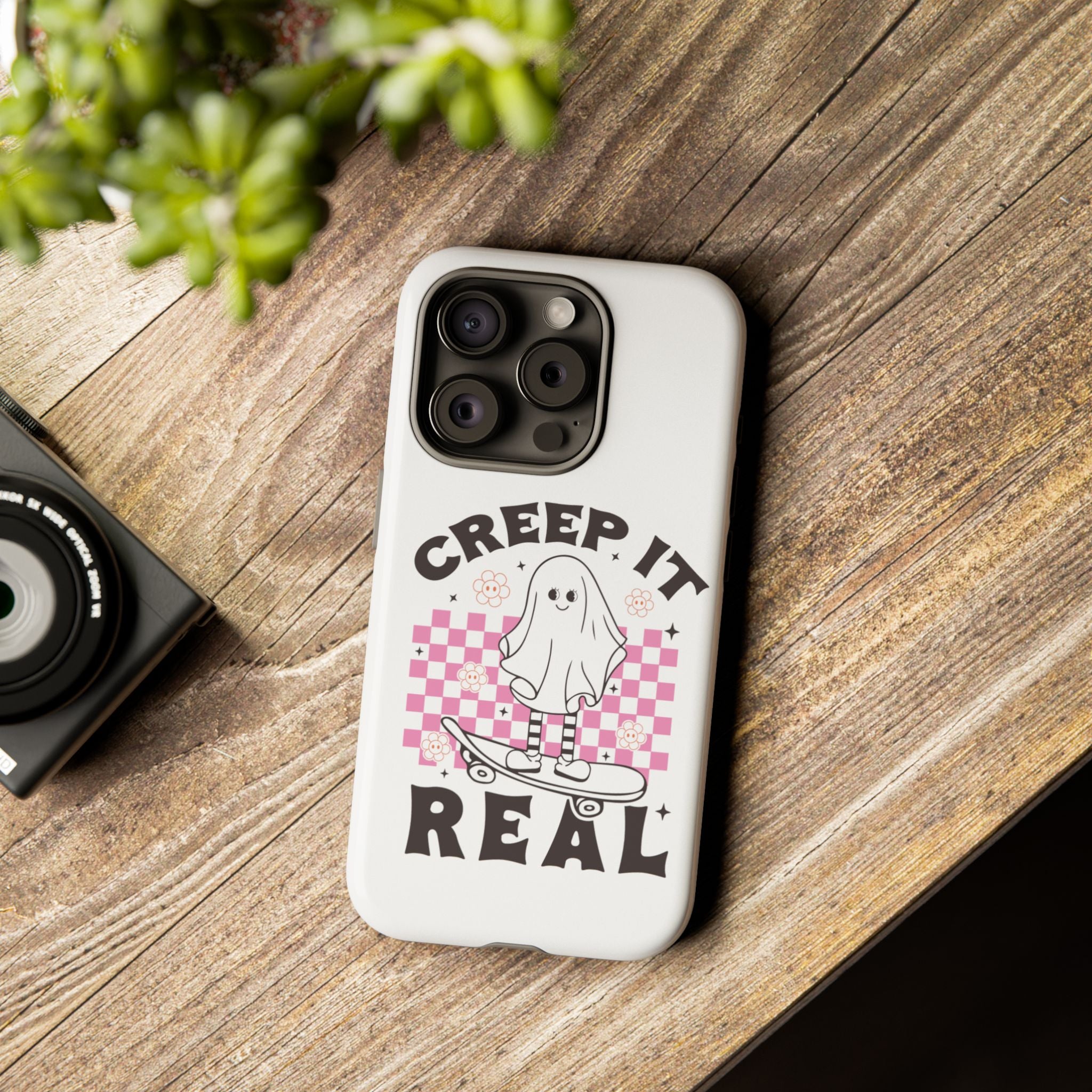 Cute Ghost Phone Case - Creep It Real, Halloween Accessories, Skateboard Theme, Kawaii Gift, Fun Phone Cover