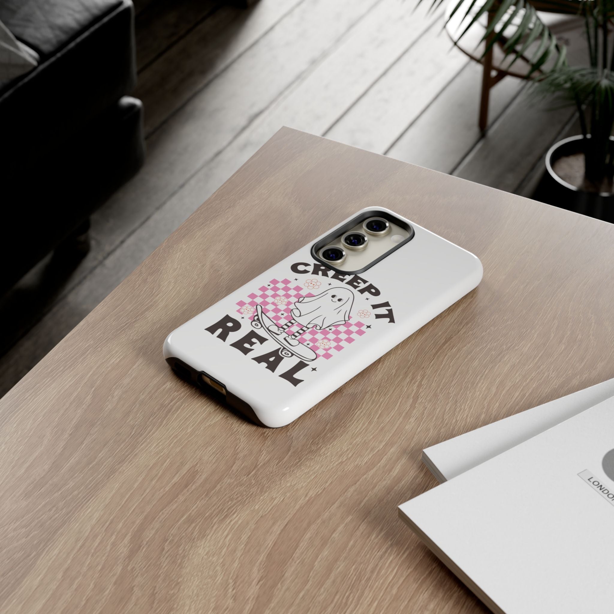 Cute Ghost Phone Case - Creep It Real, Halloween Accessories, Skateboard Theme, Kawaii Gift, Fun Phone Cover