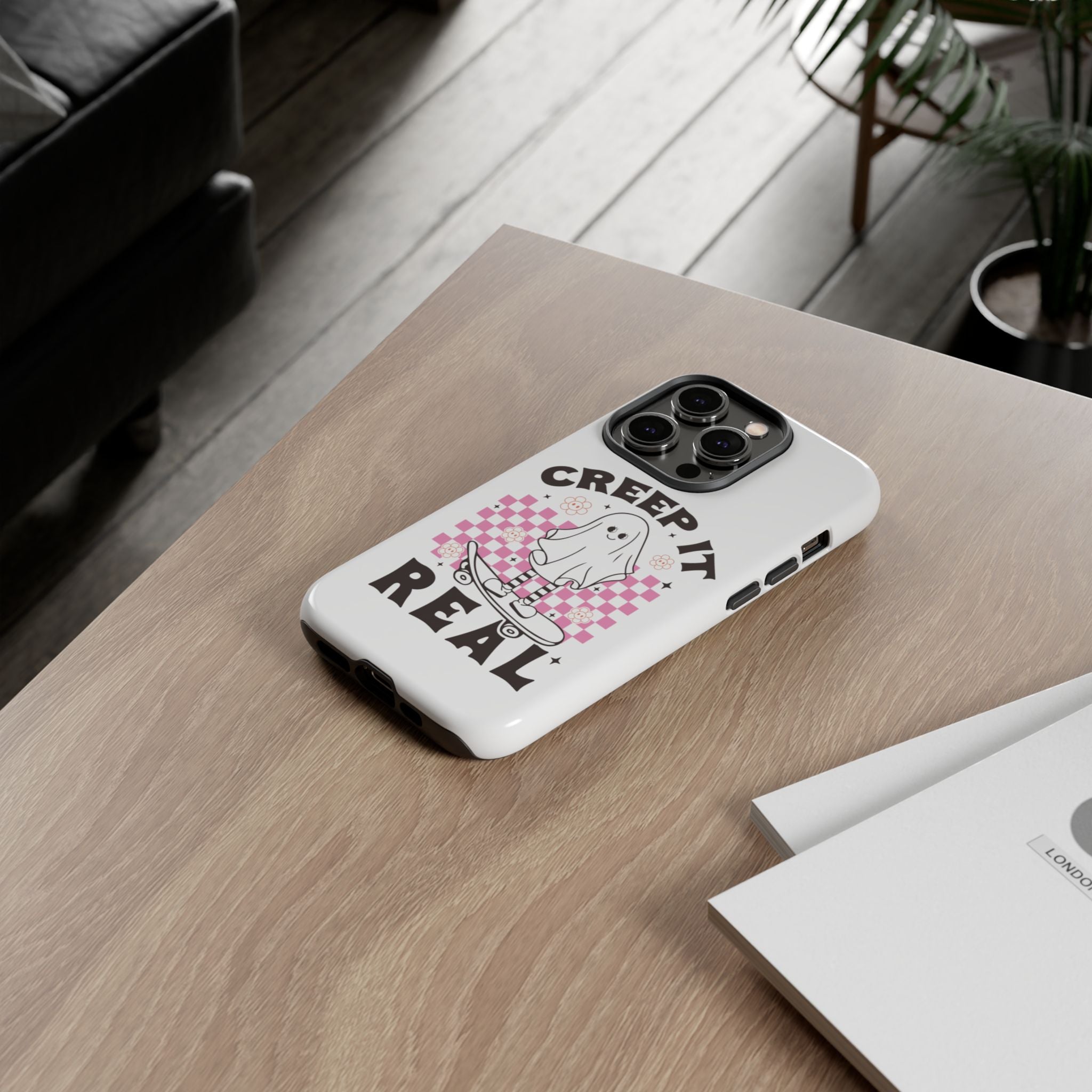 Cute Ghost Phone Case - Creep It Real, Halloween Accessories, Skateboard Theme, Kawaii Gift, Fun Phone Cover