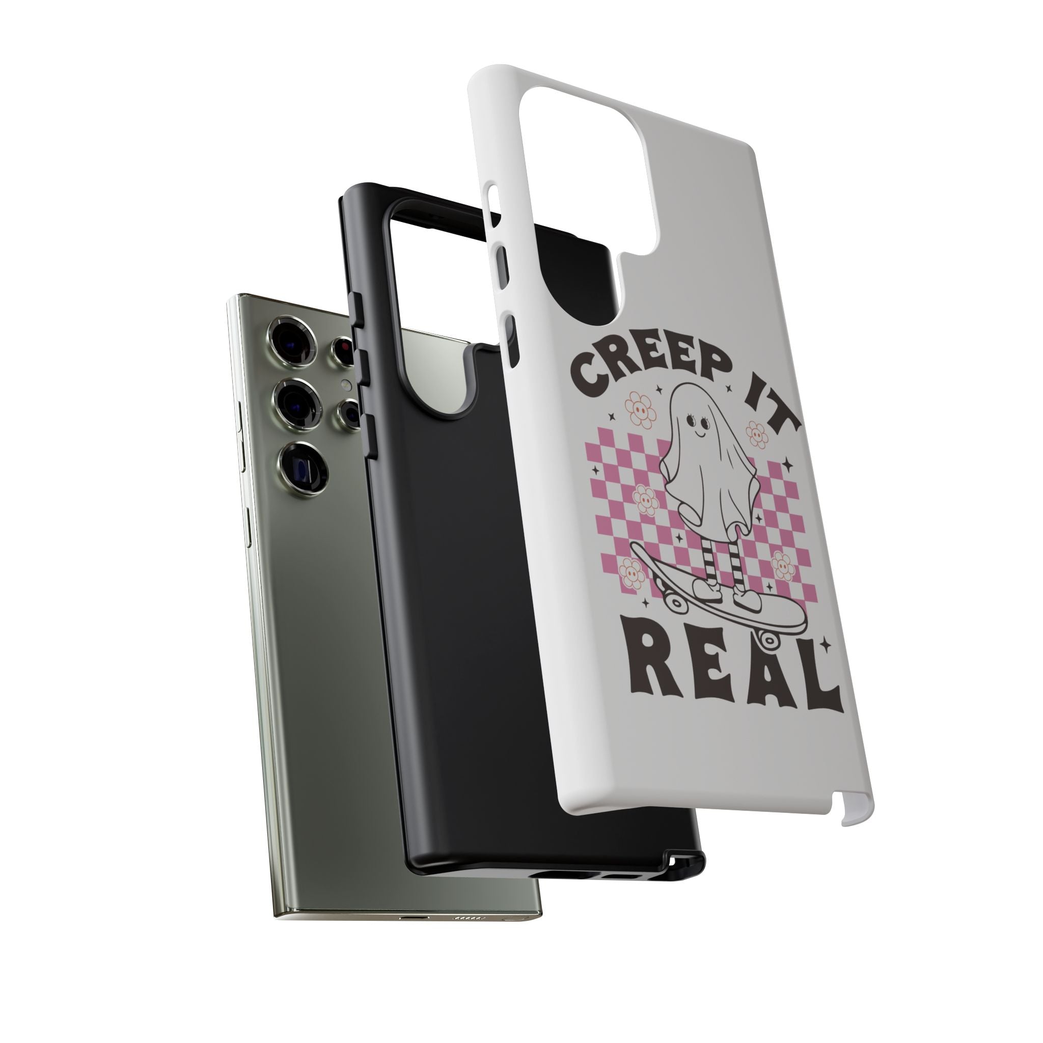 Cute Ghost Phone Case - Creep It Real, Halloween Accessories, Skateboard Theme, Kawaii Gift, Fun Phone Cover