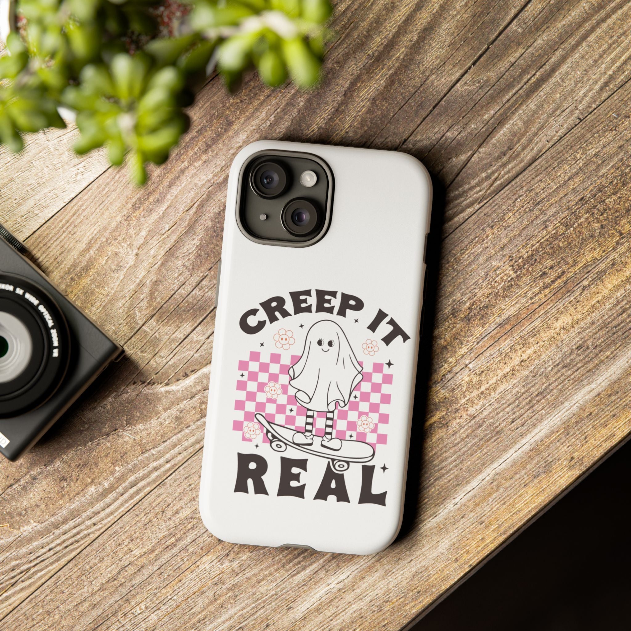 Cute Ghost Phone Case - Creep It Real, Halloween Accessories, Skateboard Theme, Kawaii Gift, Fun Phone Cover