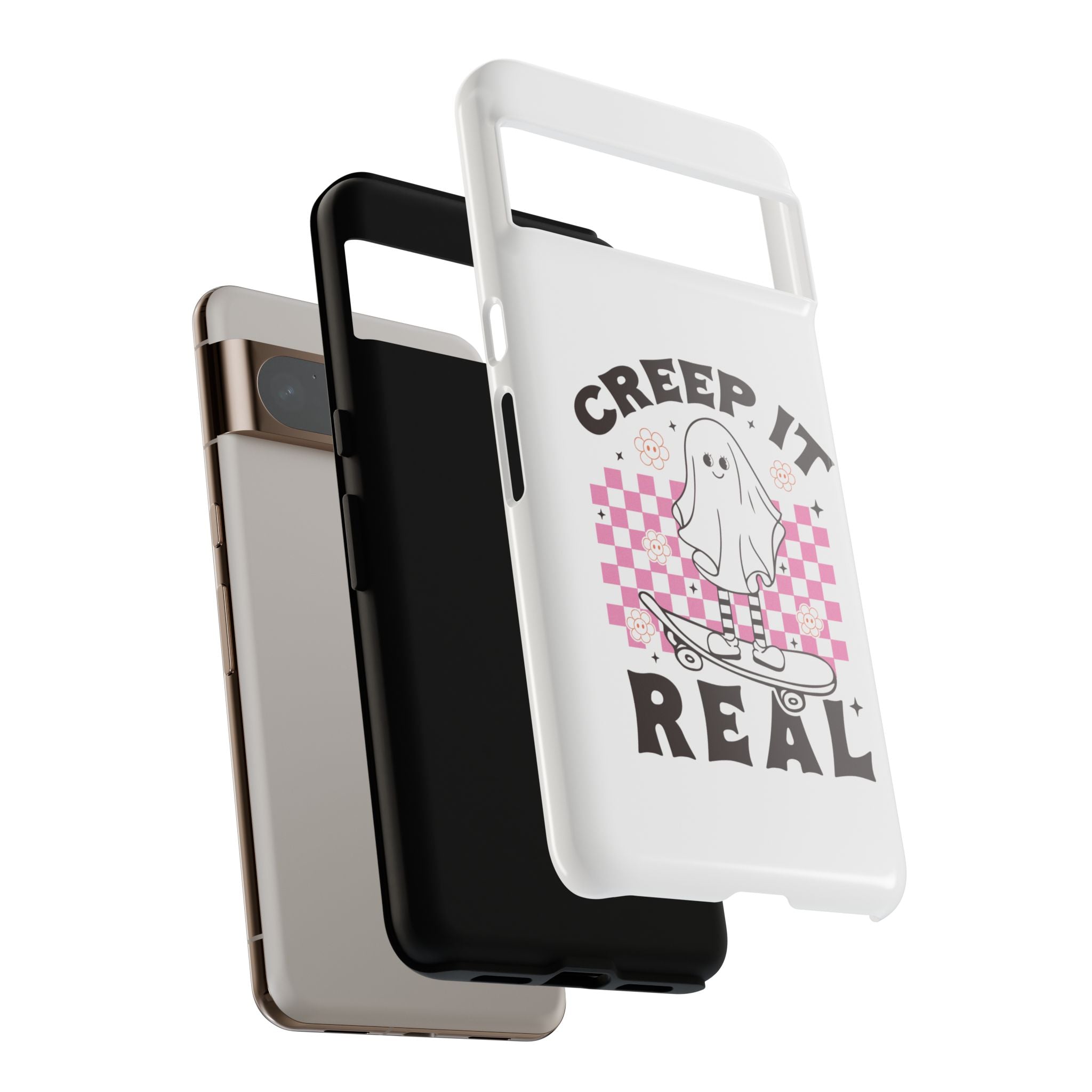 Cute Ghost Phone Case - Creep It Real, Halloween Accessories, Skateboard Theme, Kawaii Gift, Fun Phone Cover
