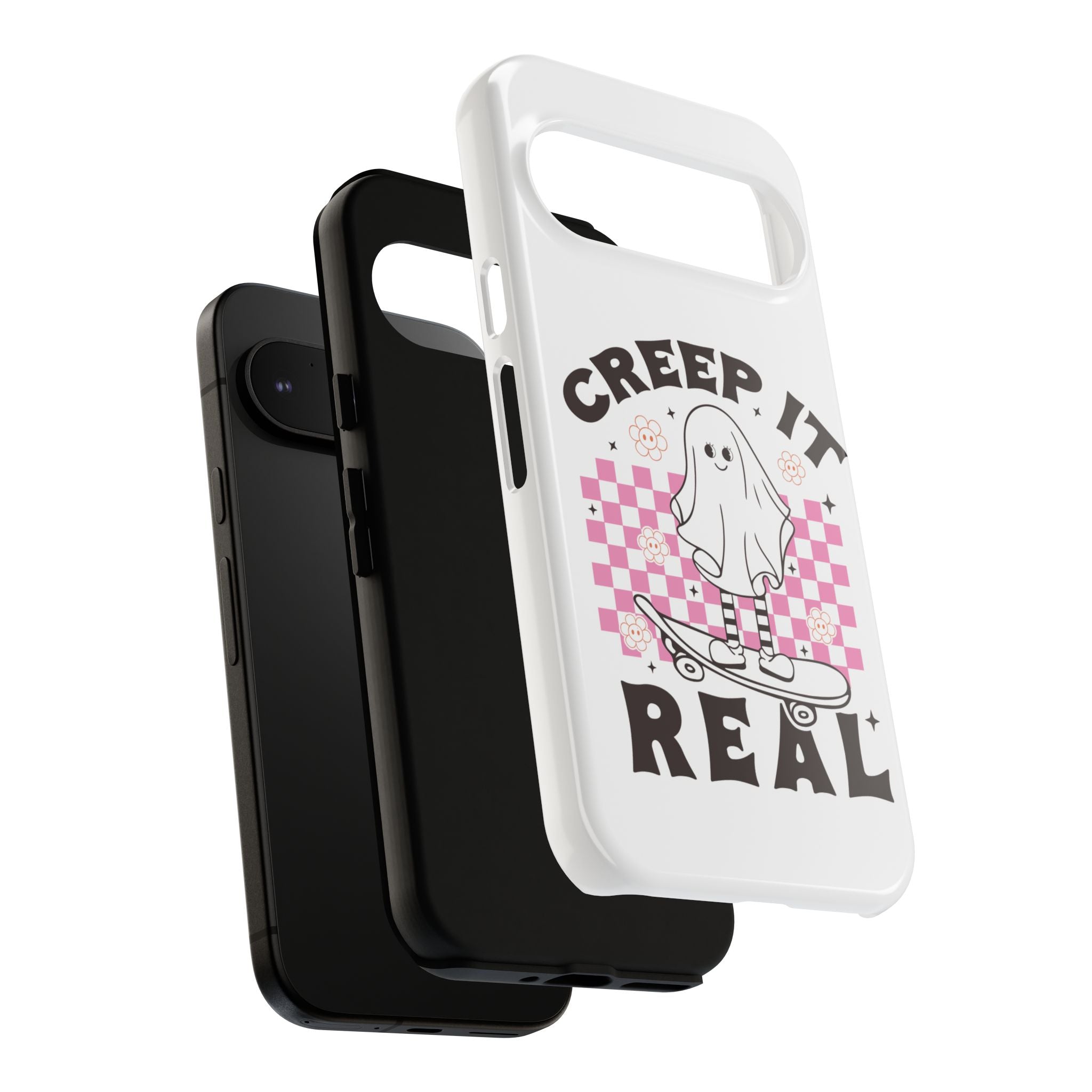 Cute Ghost Phone Case - Creep It Real, Halloween Accessories, Skateboard Theme, Kawaii Gift, Fun Phone Cover