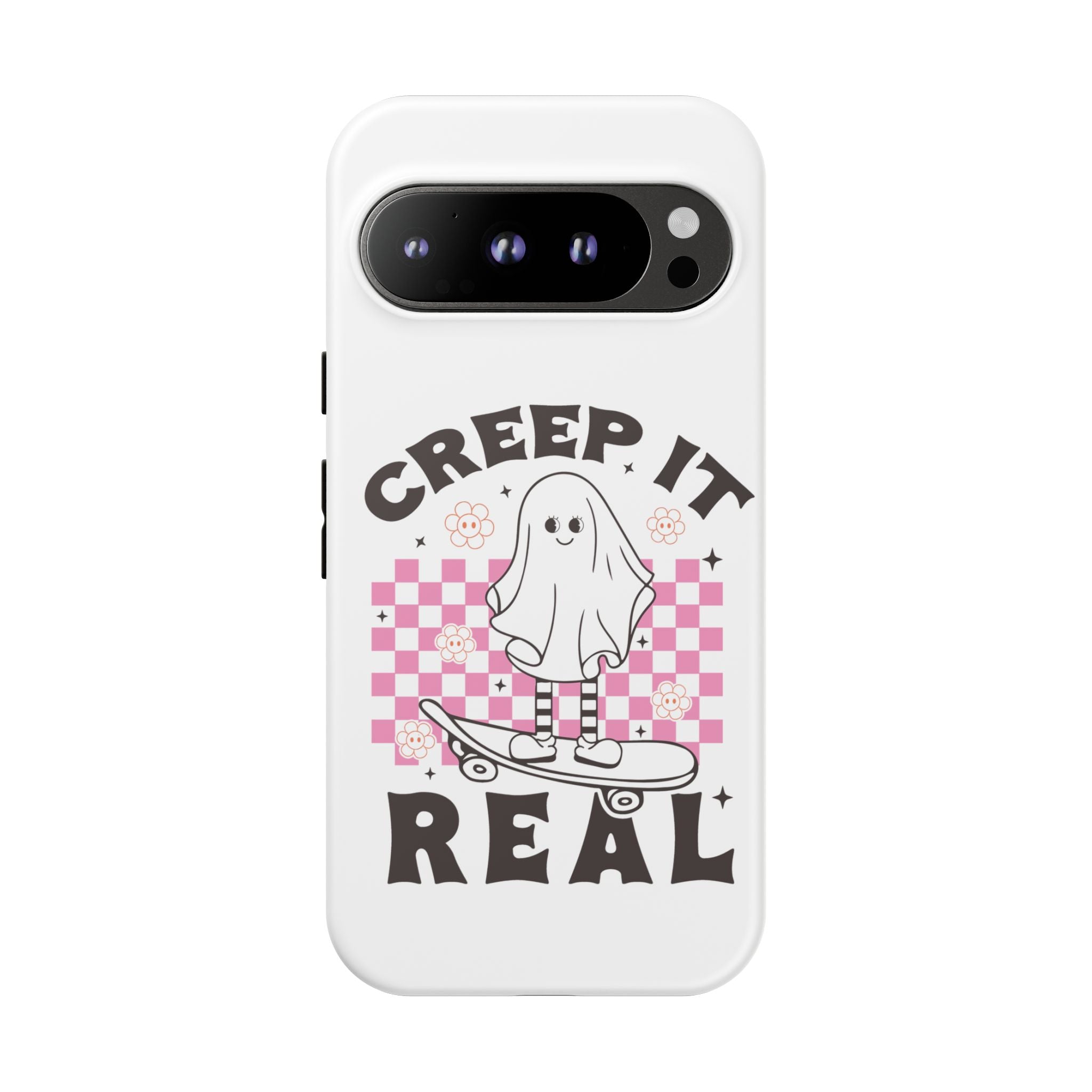 Cute Ghost Phone Case - Creep It Real, Halloween Accessories, Skateboard Theme, Kawaii Gift, Fun Phone Cover
