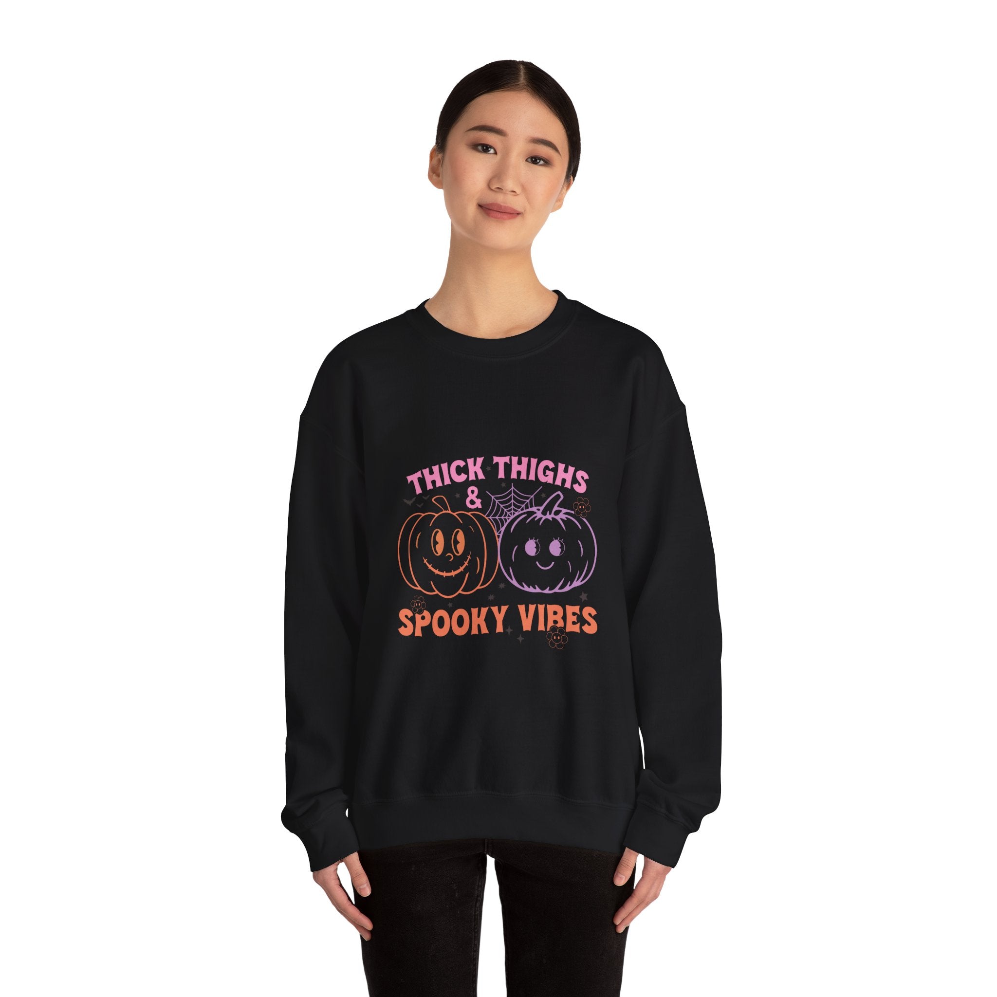 Spooky Vibes Sweatshirt, Pumpkin Crewneck, Halloween Apparel, Cozy Fall Fashion, Unisex Casual Wear, Perfect for Halloween Parties