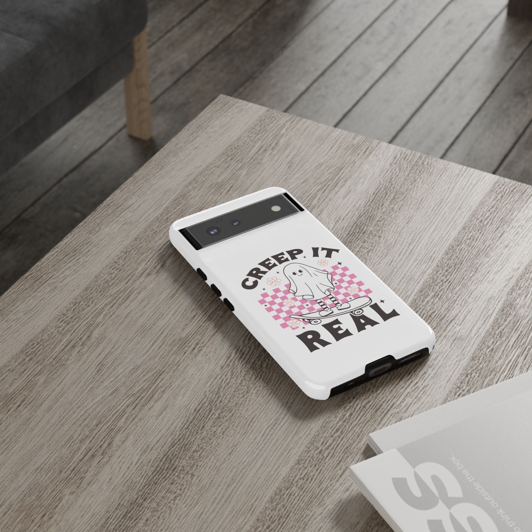 Cute Ghost Phone Case - Creep It Real, Halloween Accessories, Skateboard Theme, Kawaii Gift, Fun Phone Cover