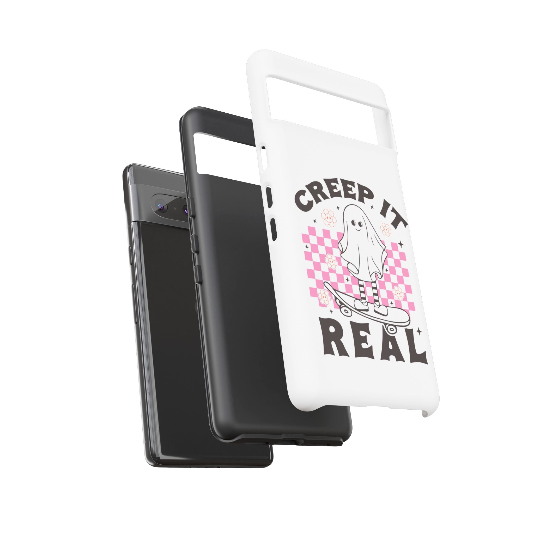 Cute Ghost Phone Case - Creep It Real, Halloween Accessories, Skateboard Theme, Kawaii Gift, Fun Phone Cover