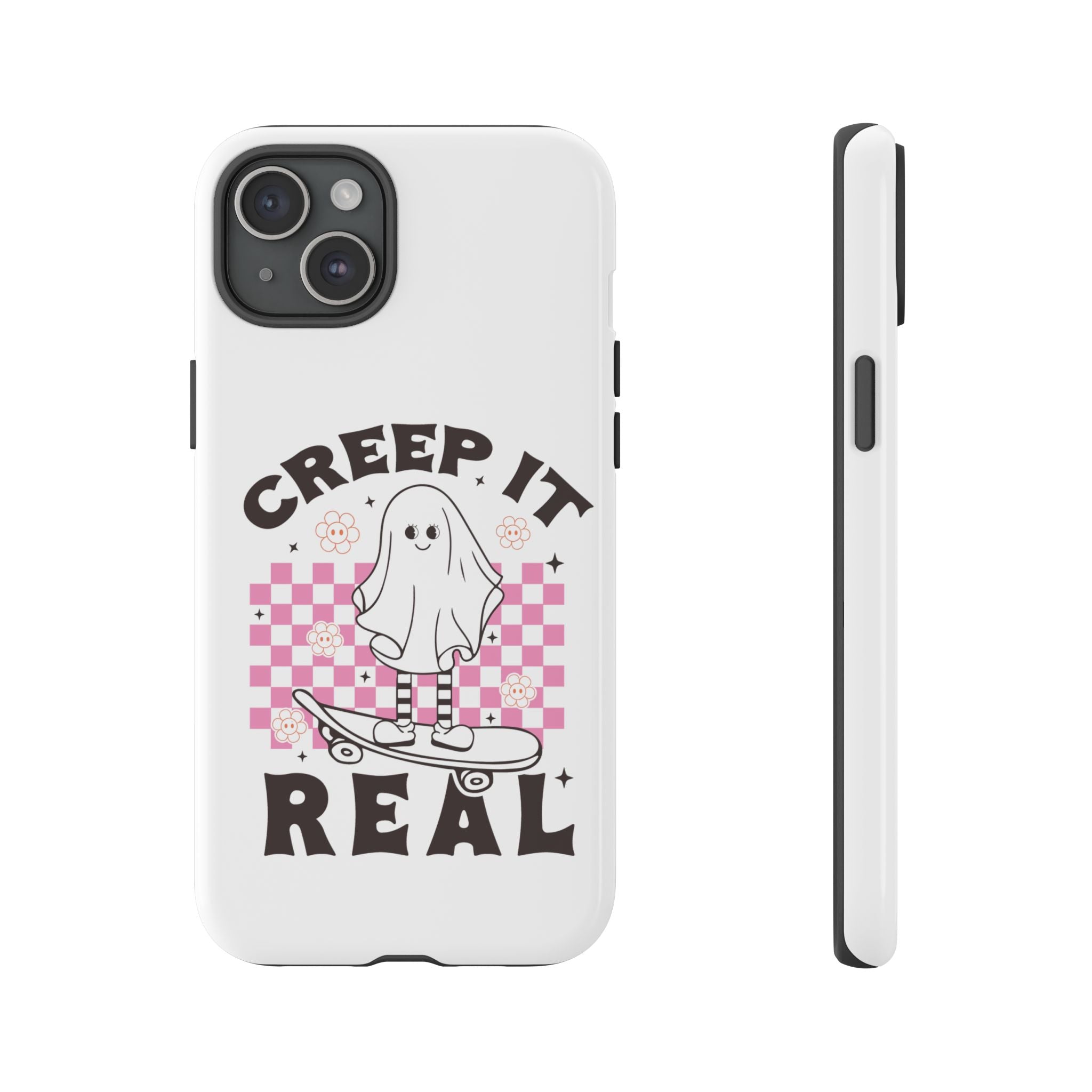 Cute Ghost Phone Case - Creep It Real, Halloween Accessories, Skateboard Theme, Kawaii Gift, Fun Phone Cover