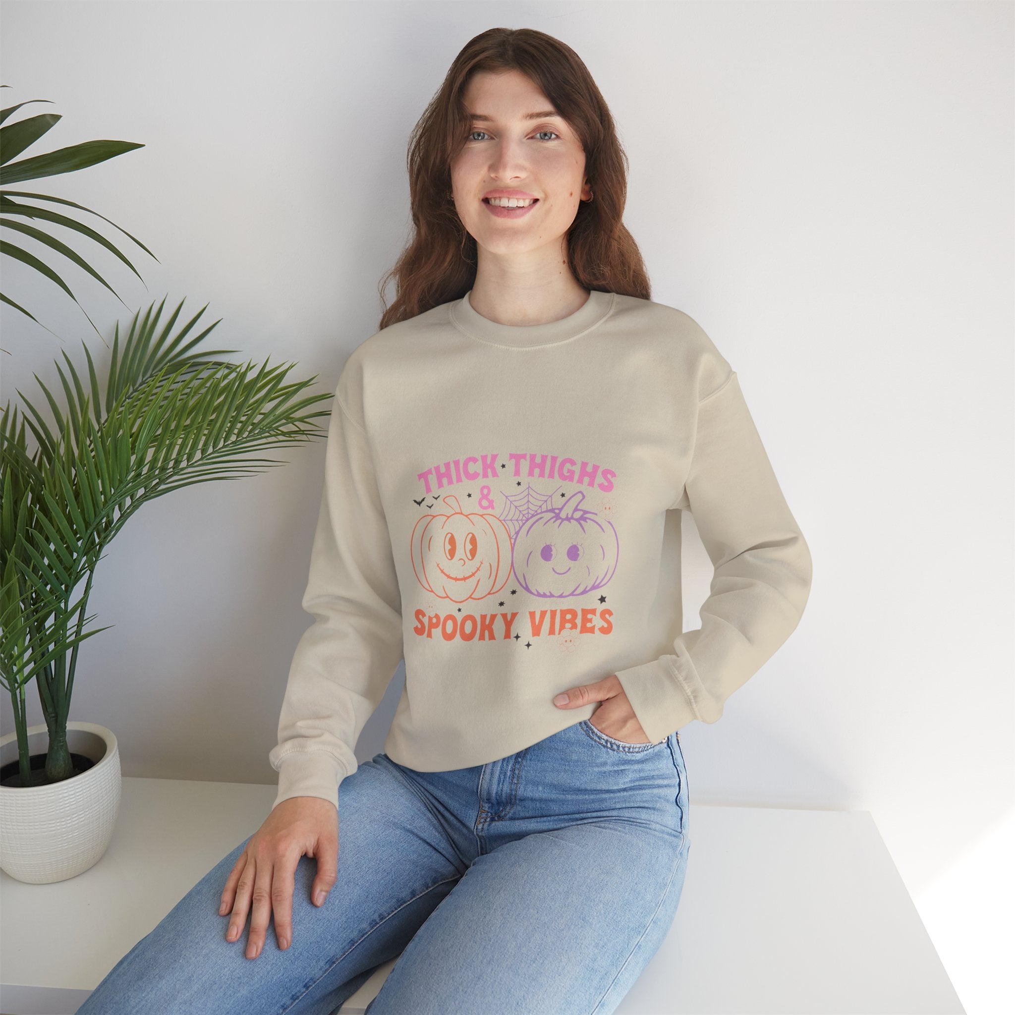 Spooky Vibes Sweatshirt, Pumpkin Crewneck, Halloween Apparel, Cozy Fall Fashion, Unisex Casual Wear, Perfect for Halloween Parties