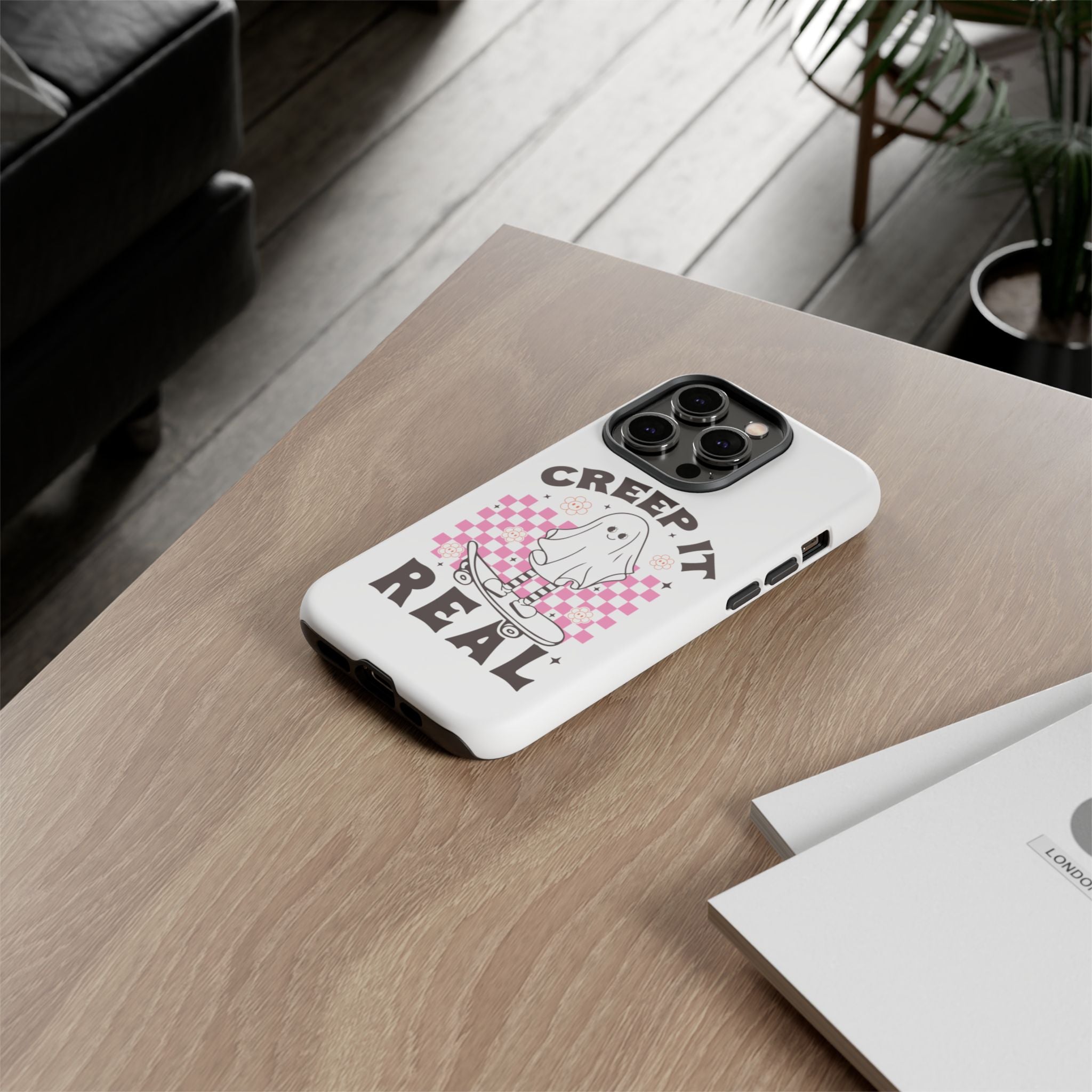 Cute Ghost Phone Case - Creep It Real, Halloween Accessories, Skateboard Theme, Kawaii Gift, Fun Phone Cover