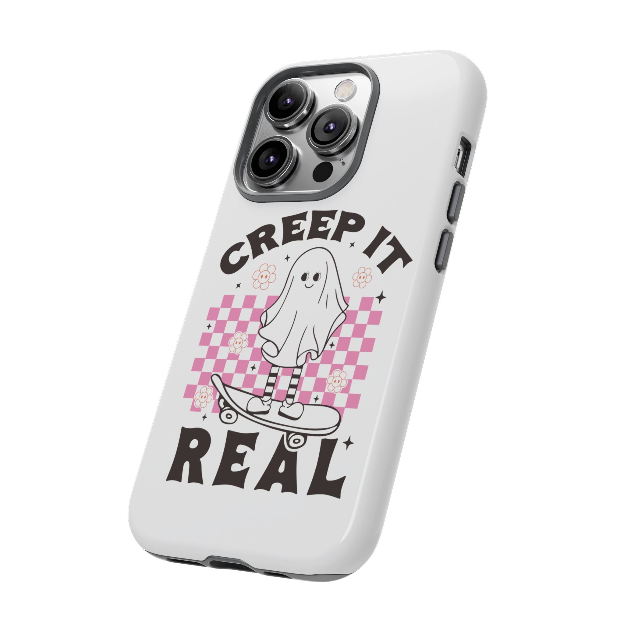 Cute Ghost Phone Case - Creep It Real, Halloween Accessories, Skateboard Theme, Kawaii Gift, Fun Phone Cover