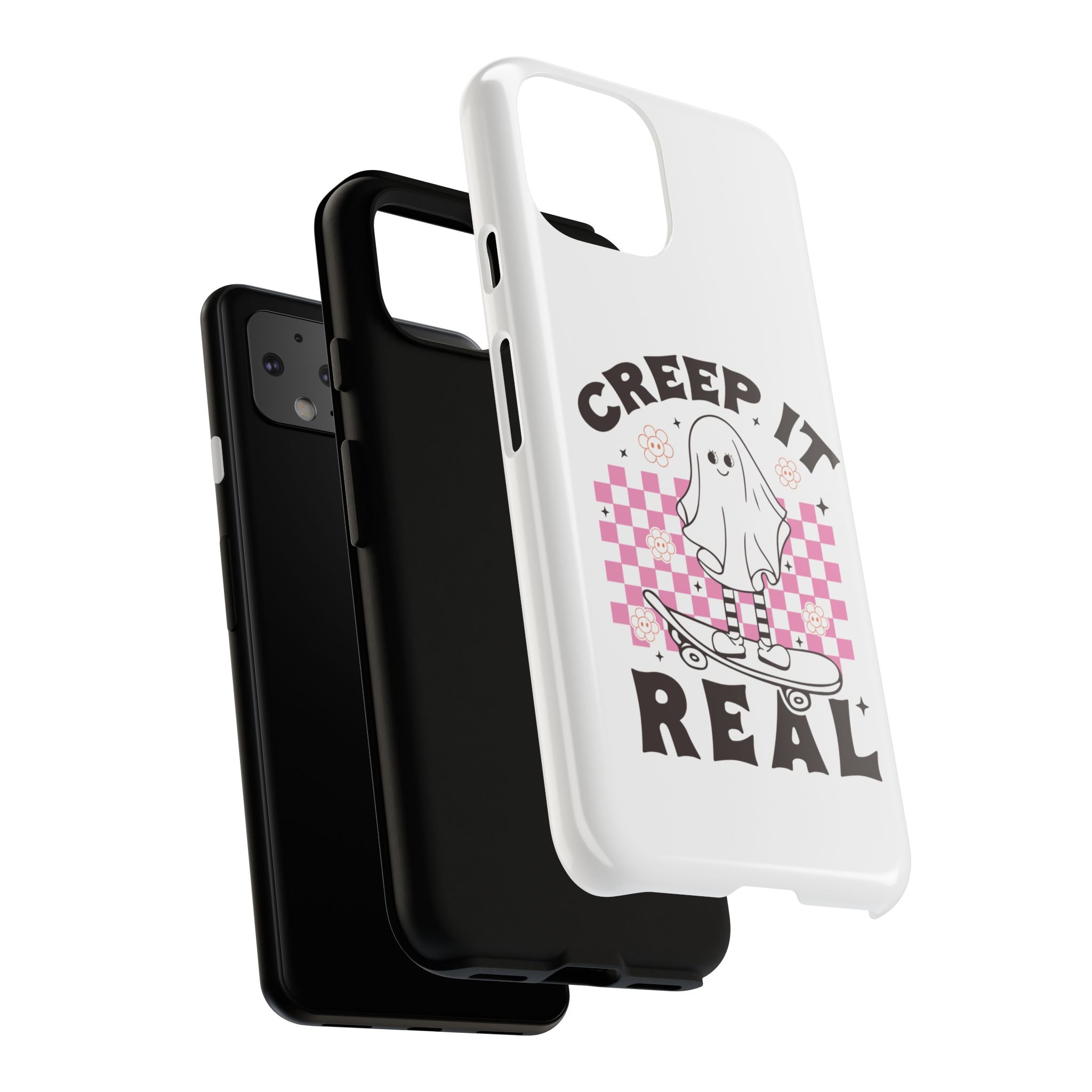 Cute Ghost Phone Case - Creep It Real, Halloween Accessories, Skateboard Theme, Kawaii Gift, Fun Phone Cover