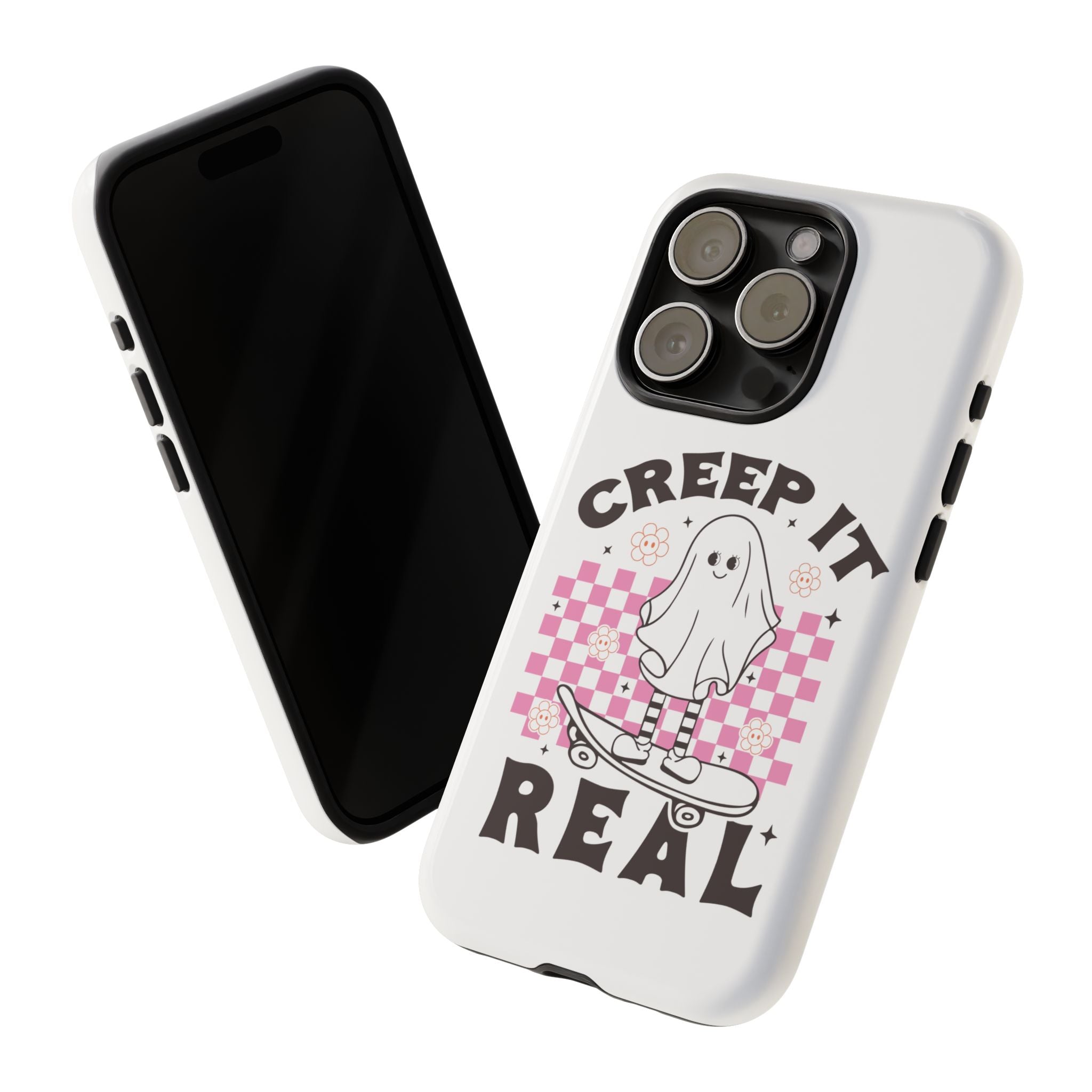 Cute Ghost Phone Case - Creep It Real, Halloween Accessories, Skateboard Theme, Kawaii Gift, Fun Phone Cover