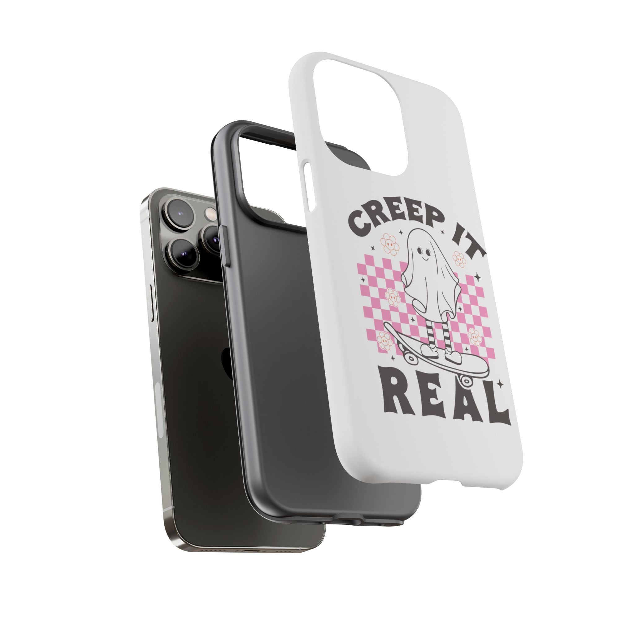 Cute Ghost Phone Case - Creep It Real, Halloween Accessories, Skateboard Theme, Kawaii Gift, Fun Phone Cover