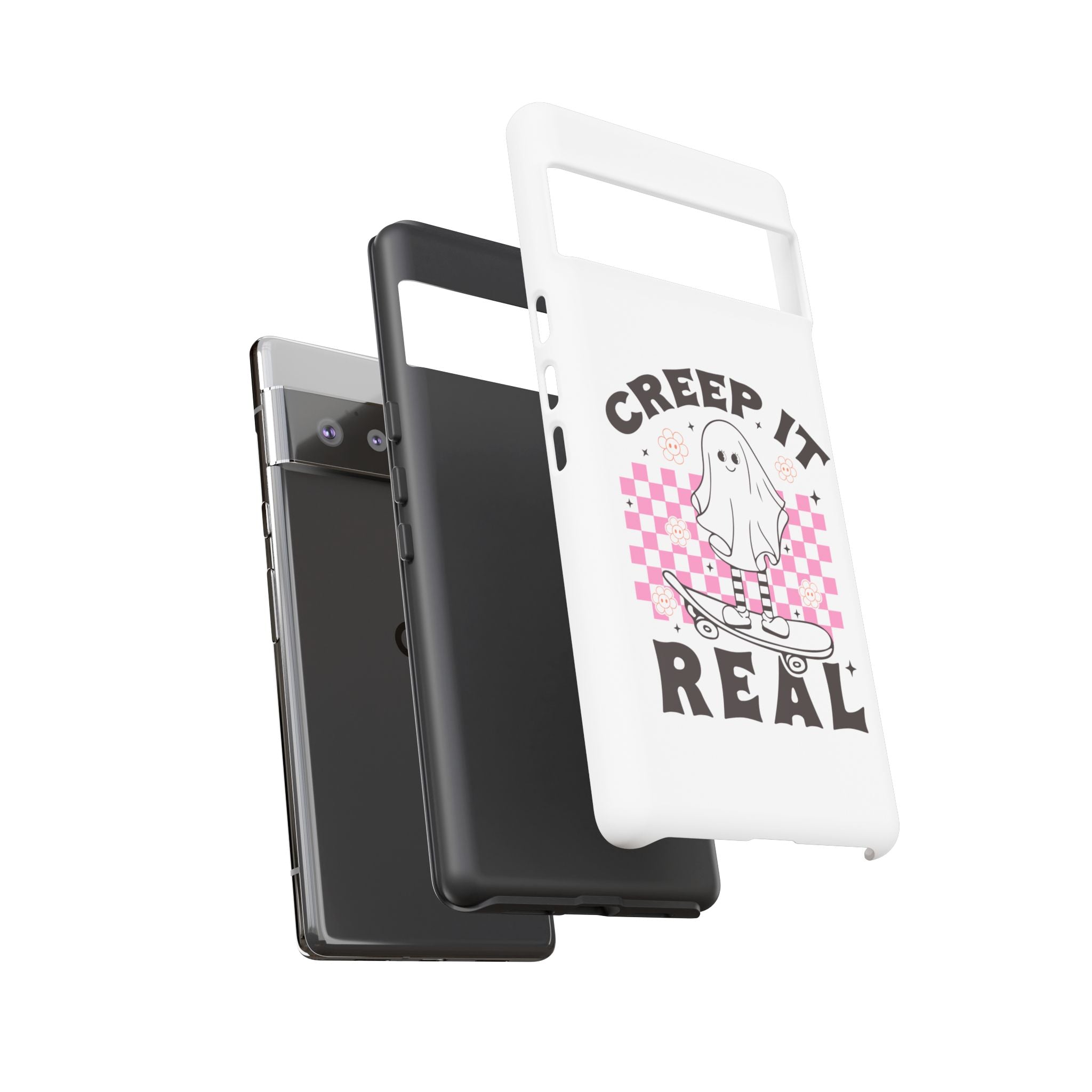 Cute Ghost Phone Case - Creep It Real, Halloween Accessories, Skateboard Theme, Kawaii Gift, Fun Phone Cover