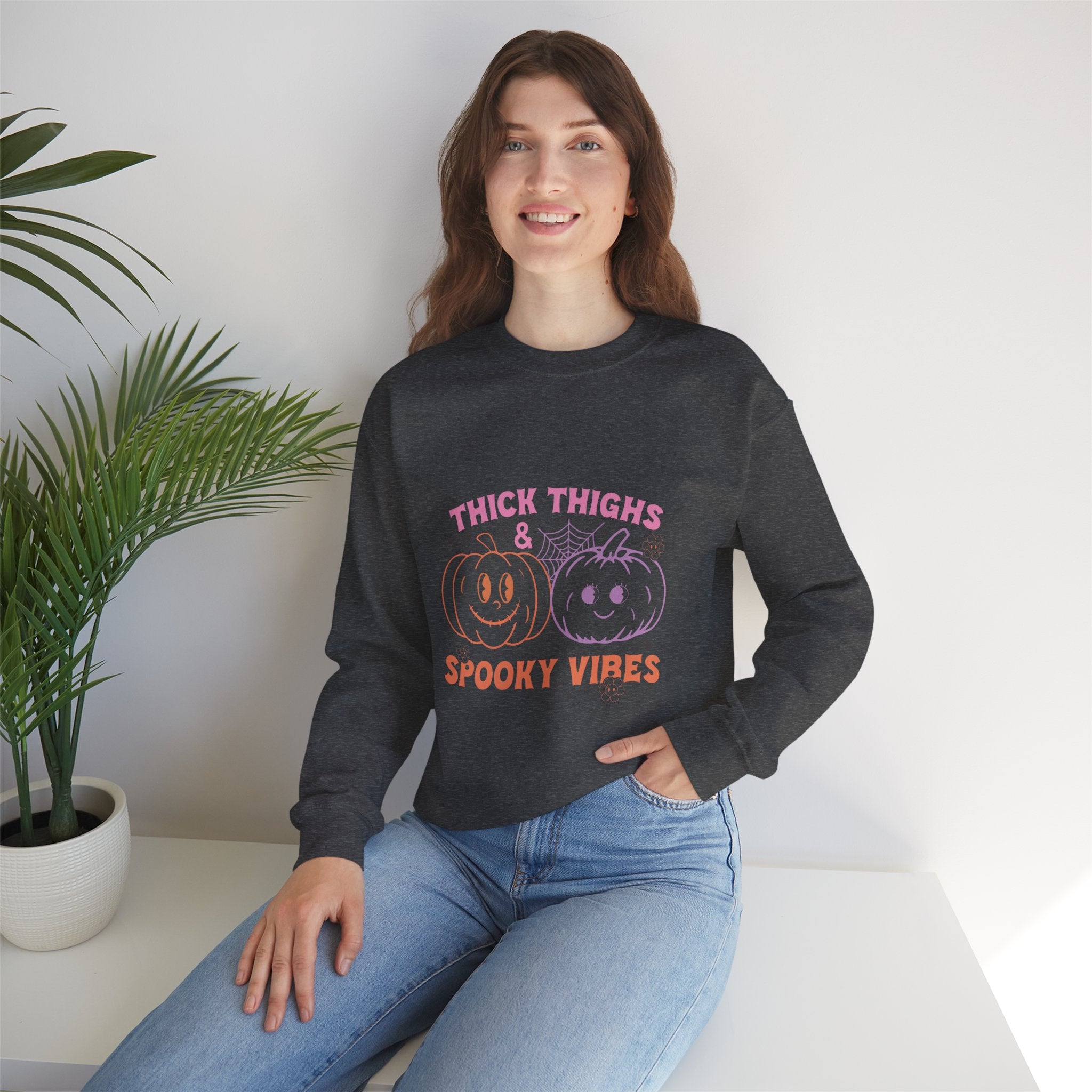 Spooky Vibes Sweatshirt, Pumpkin Crewneck, Halloween Apparel, Cozy Fall Fashion, Unisex Casual Wear, Perfect for Halloween Parties