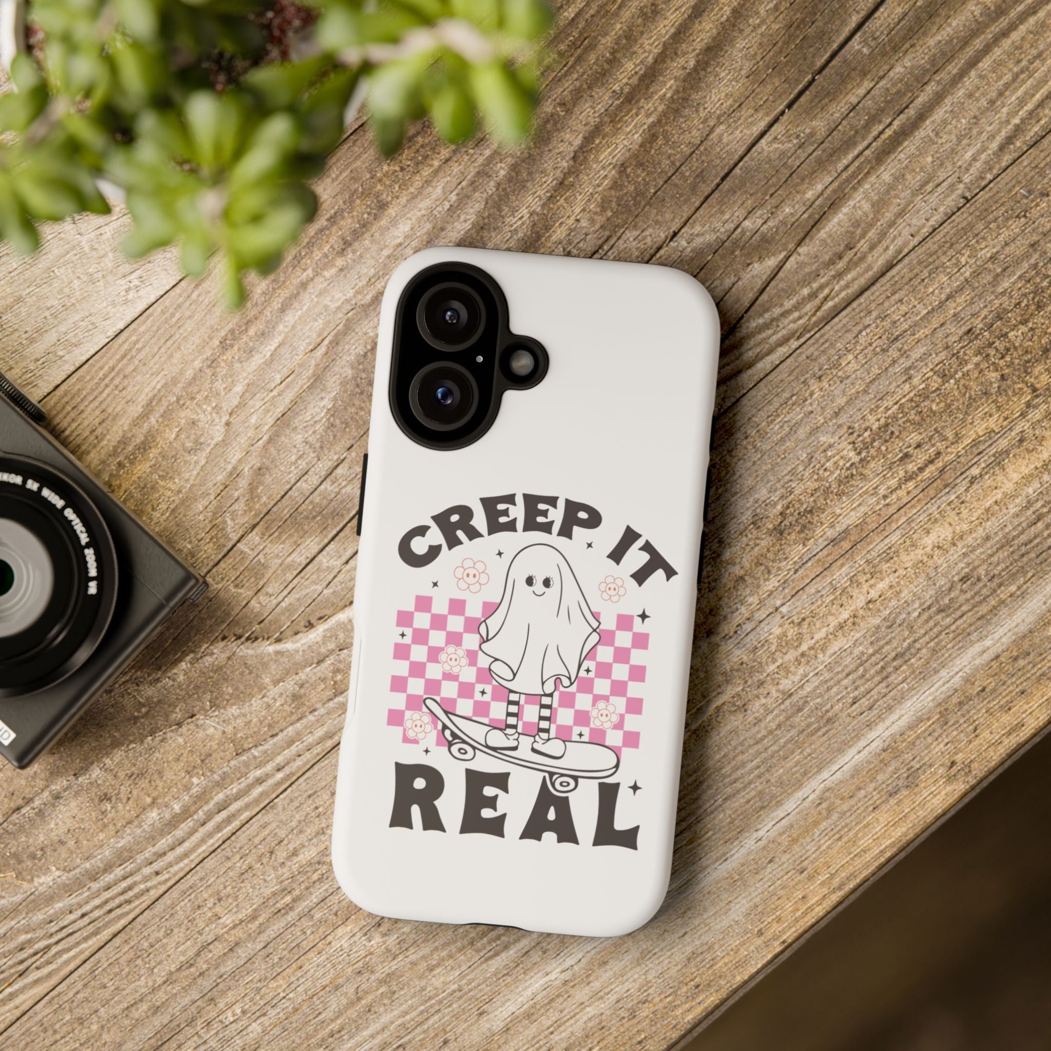Cute Ghost Phone Case - Creep It Real, Halloween Accessories, Skateboard Theme, Kawaii Gift, Fun Phone Cover
