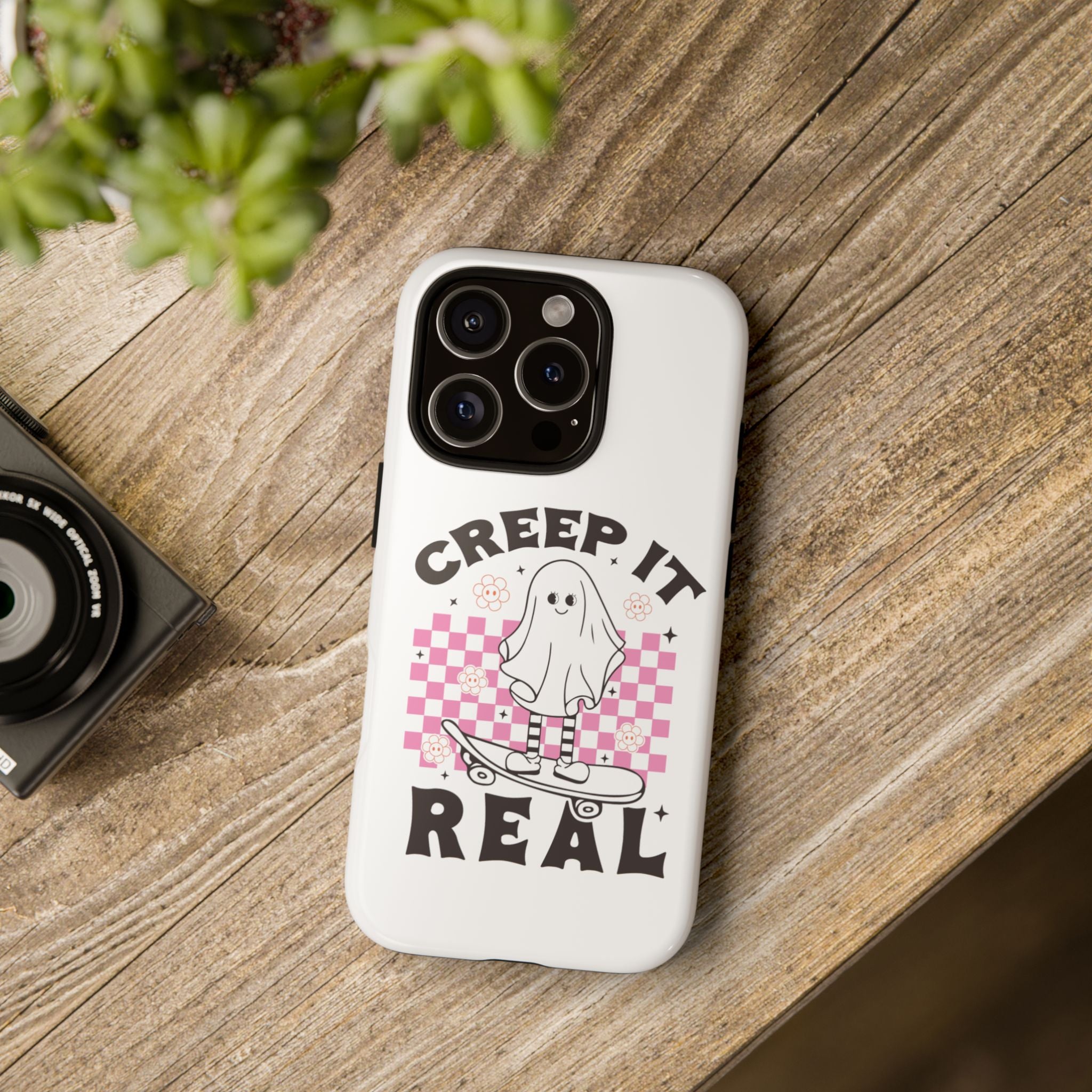 Cute Ghost Phone Case - Creep It Real, Halloween Accessories, Skateboard Theme, Kawaii Gift, Fun Phone Cover