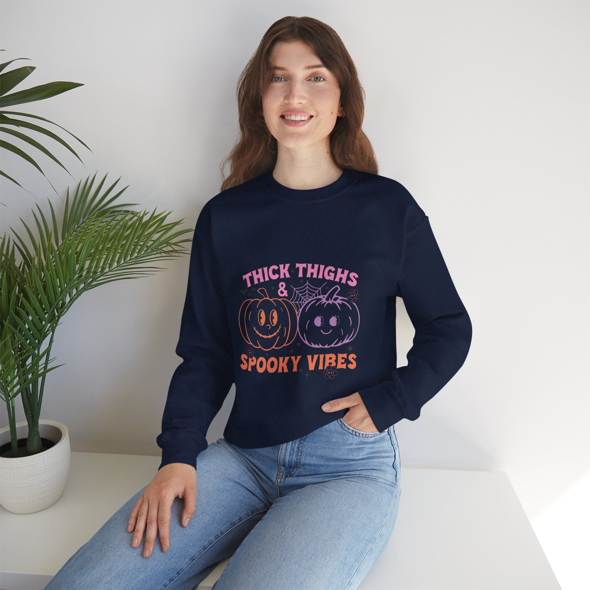 Spooky Vibes Sweatshirt, Pumpkin Crewneck, Halloween Apparel, Cozy Fall Fashion, Unisex Casual Wear, Perfect for Halloween Parties