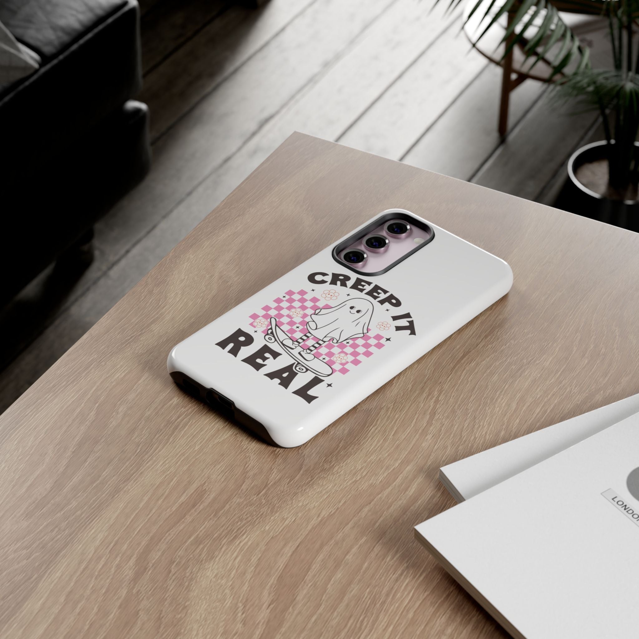 Cute Ghost Phone Case - Creep It Real, Halloween Accessories, Skateboard Theme, Kawaii Gift, Fun Phone Cover
