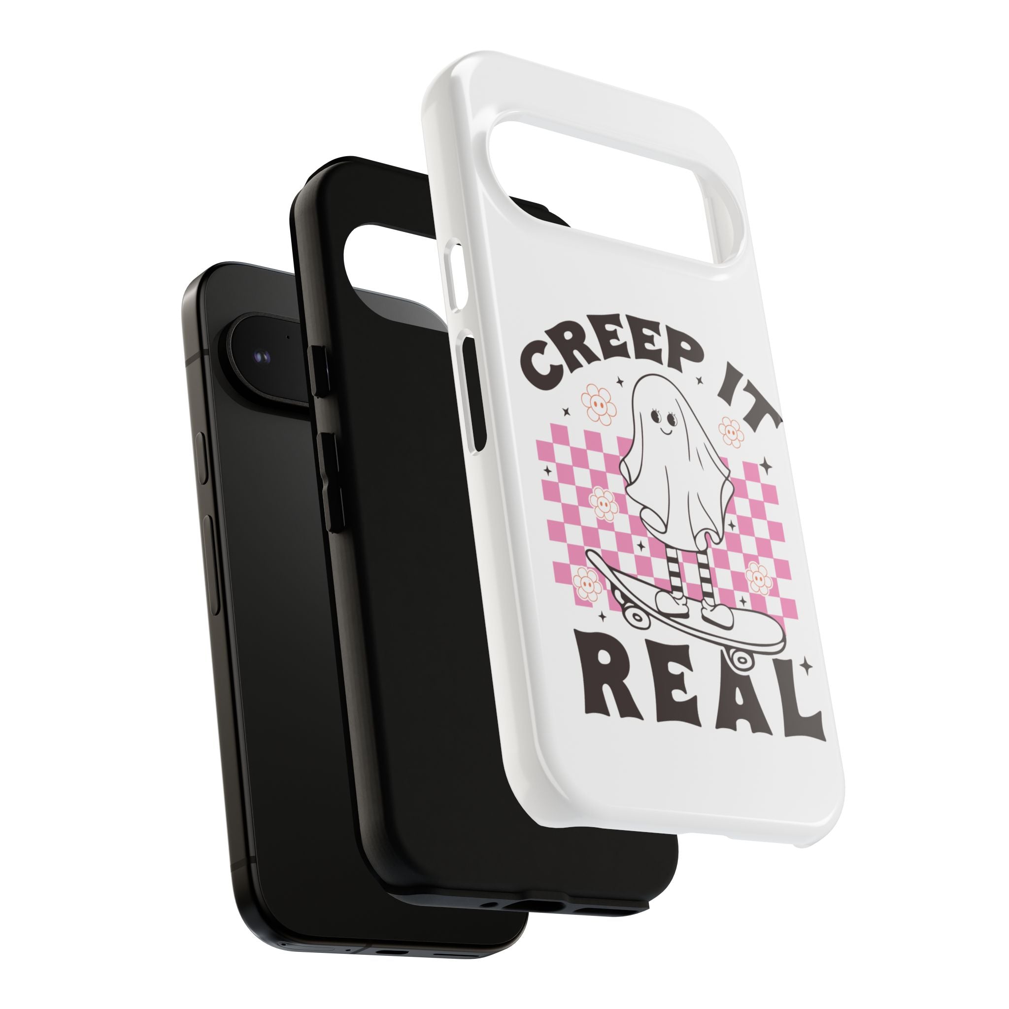 Cute Ghost Phone Case - Creep It Real, Halloween Accessories, Skateboard Theme, Kawaii Gift, Fun Phone Cover