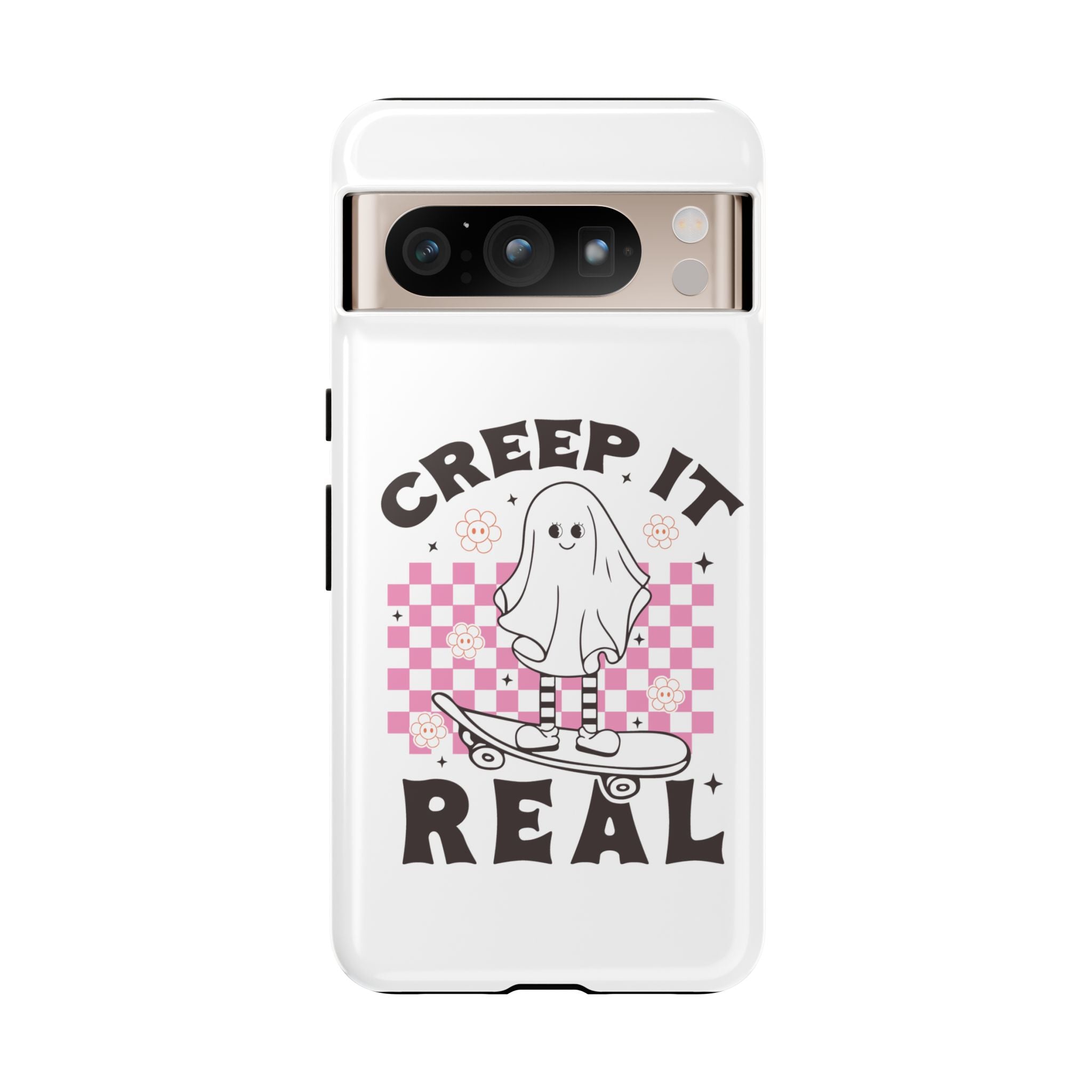 Cute Ghost Phone Case - Creep It Real, Halloween Accessories, Skateboard Theme, Kawaii Gift, Fun Phone Cover