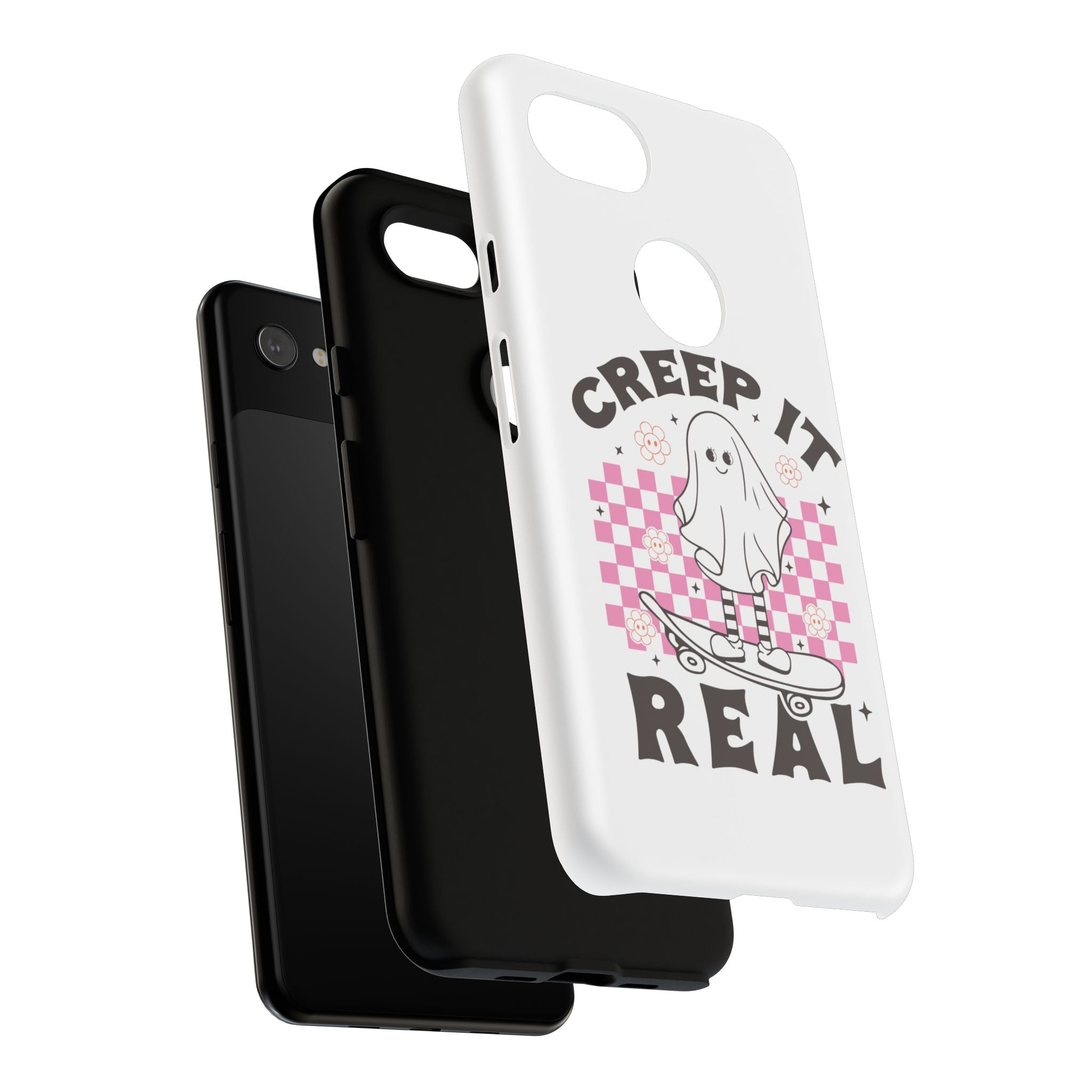Cute Ghost Phone Case - Creep It Real, Halloween Accessories, Skateboard Theme, Kawaii Gift, Fun Phone Cover