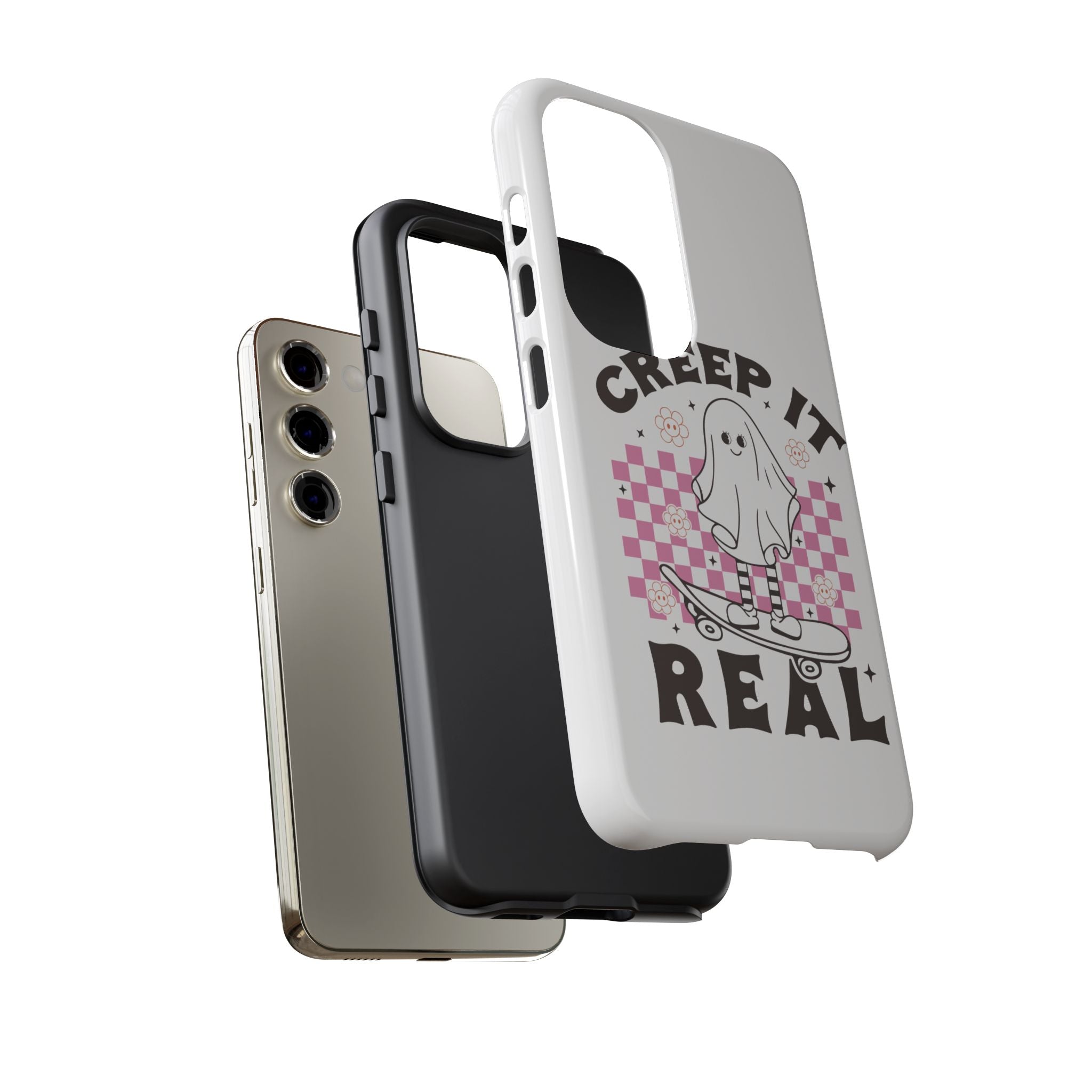 Cute Ghost Phone Case - Creep It Real, Halloween Accessories, Skateboard Theme, Kawaii Gift, Fun Phone Cover