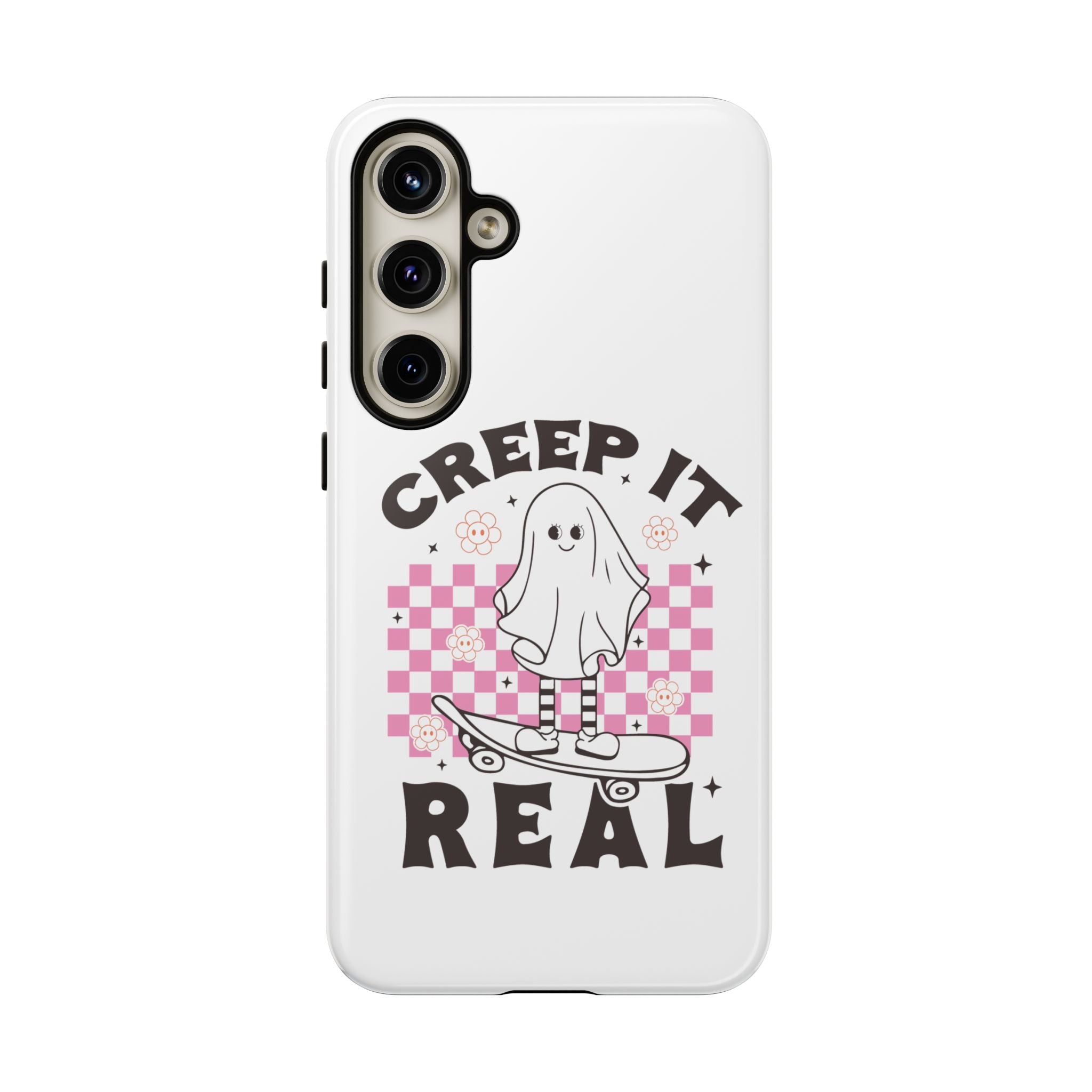 Cute Ghost Phone Case - Creep It Real, Halloween Accessories, Skateboard Theme, Kawaii Gift, Fun Phone Cover