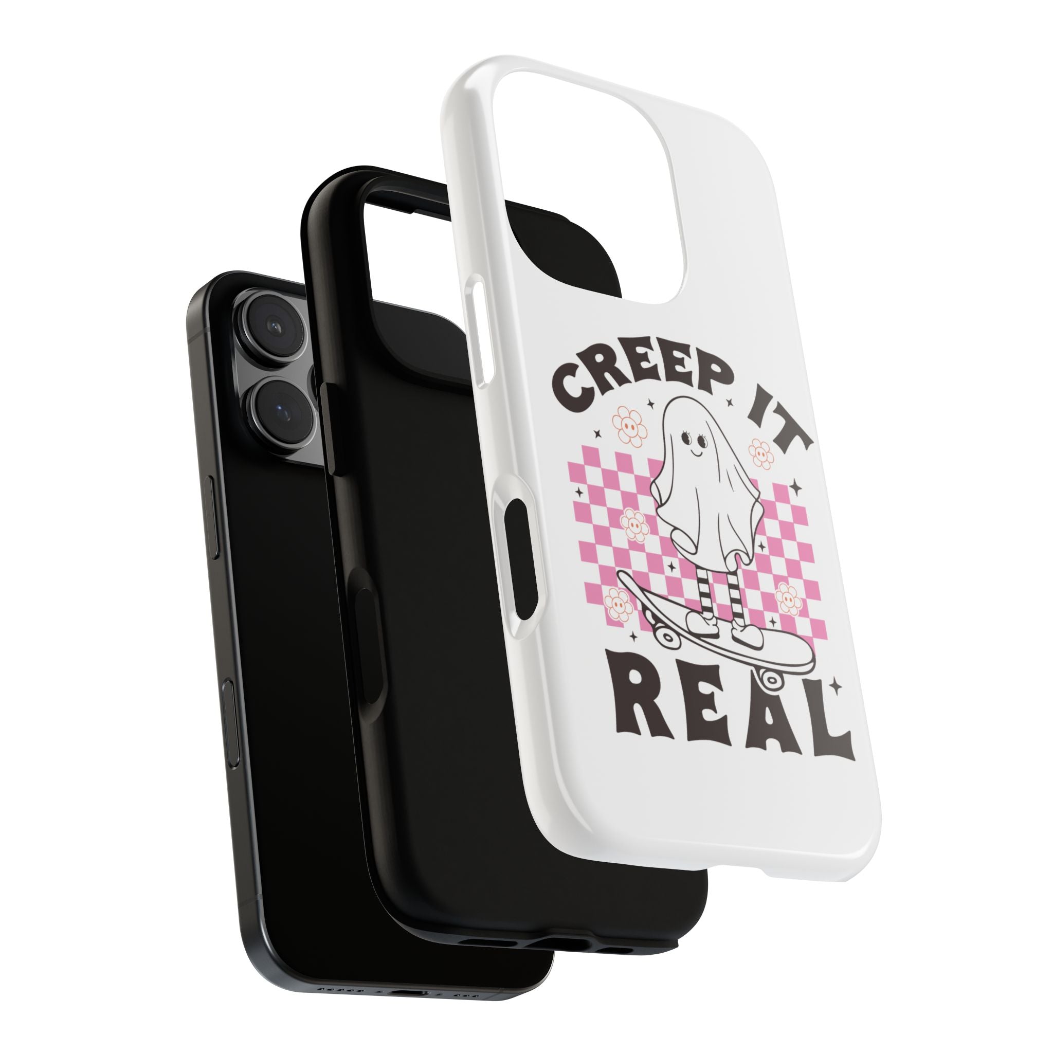 Cute Ghost Phone Case - Creep It Real, Halloween Accessories, Skateboard Theme, Kawaii Gift, Fun Phone Cover