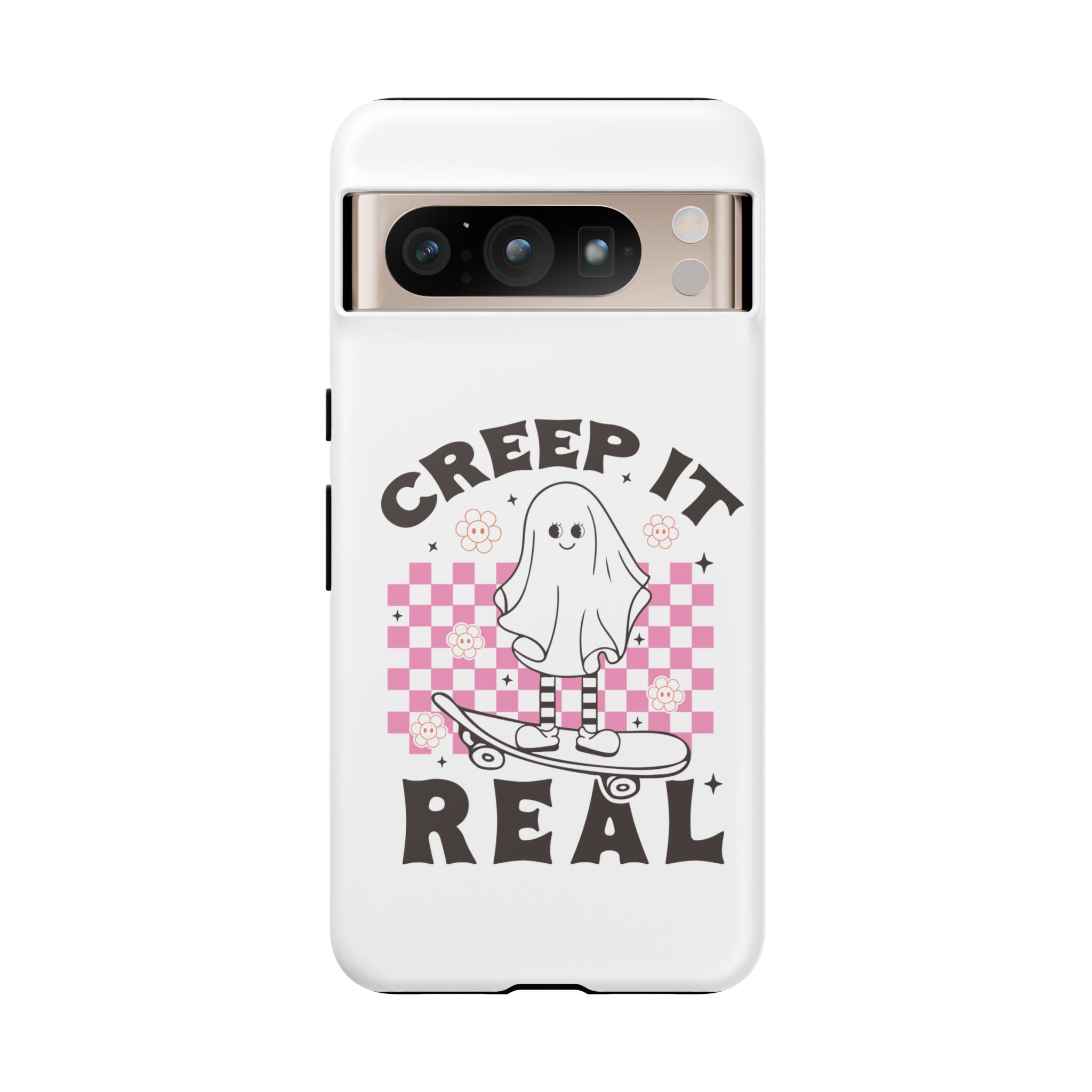 Cute Ghost Phone Case - Creep It Real, Halloween Accessories, Skateboard Theme, Kawaii Gift, Fun Phone Cover